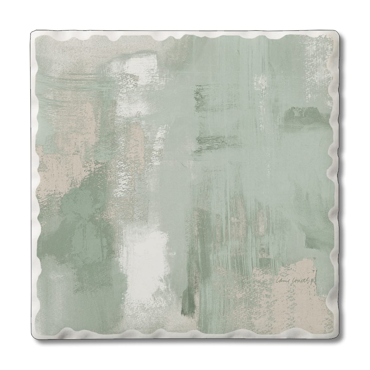 Thirstystone Oasis Single Tumbled Tile Stone Coaster with Protective Cork Backing Manufactured in The USA 4" Square, Colorful, Artistiic, Easily Wipes Clean