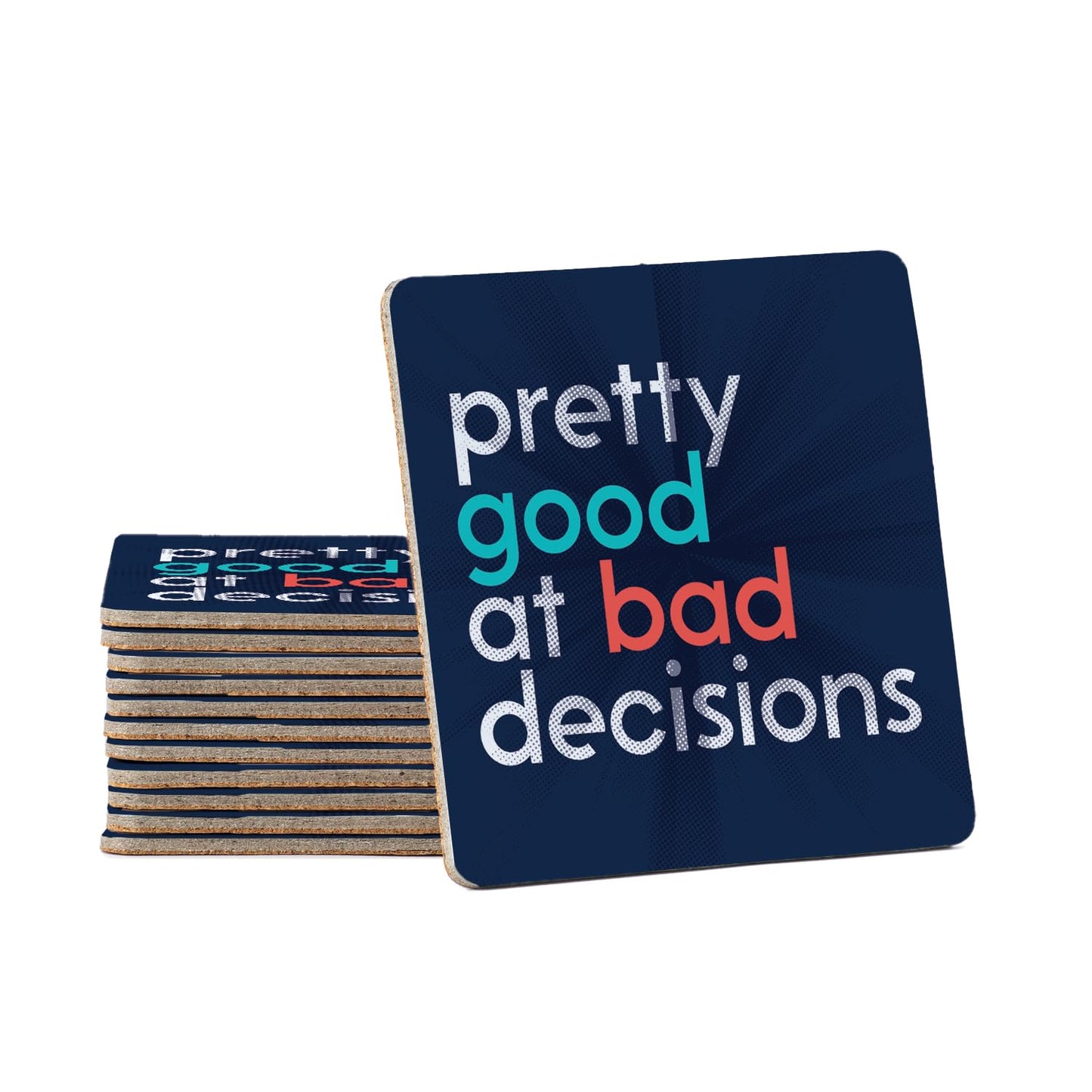 Thirstystone Bad Decisions 12-Pack Cork Back Paper Bar Coasters Made in The USA Humourous Quotes Attractive Designs