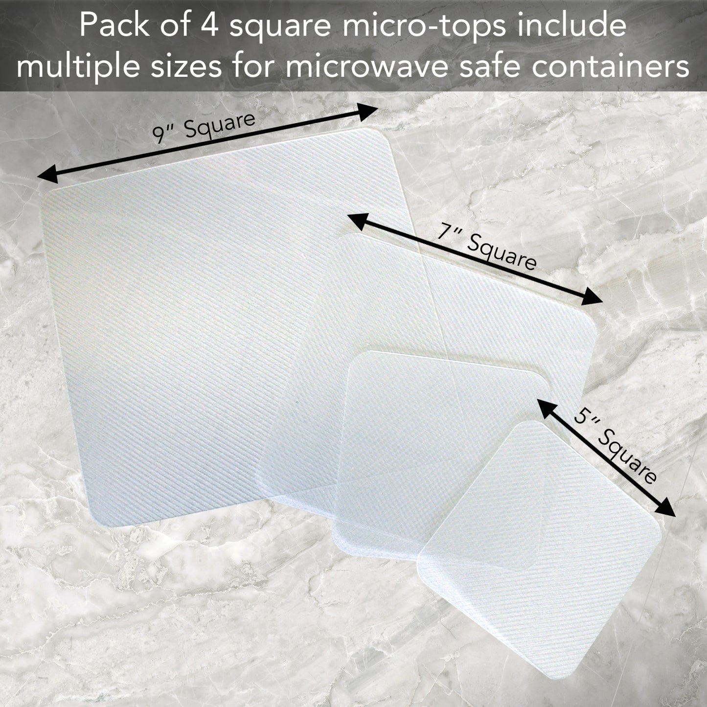 Micro Tops Square Splatter Guards Pack of 4 Assorted 9” x 9”, 7” x 7” and two 5” x 5” BPA Free Plastic for the Microwave Oven, by Chop Chop