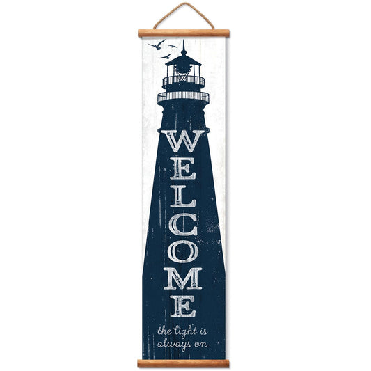 Lighthouse Welcome Indoor/Outdoor Vinyl Hanging Entryway Sign Made in the USA