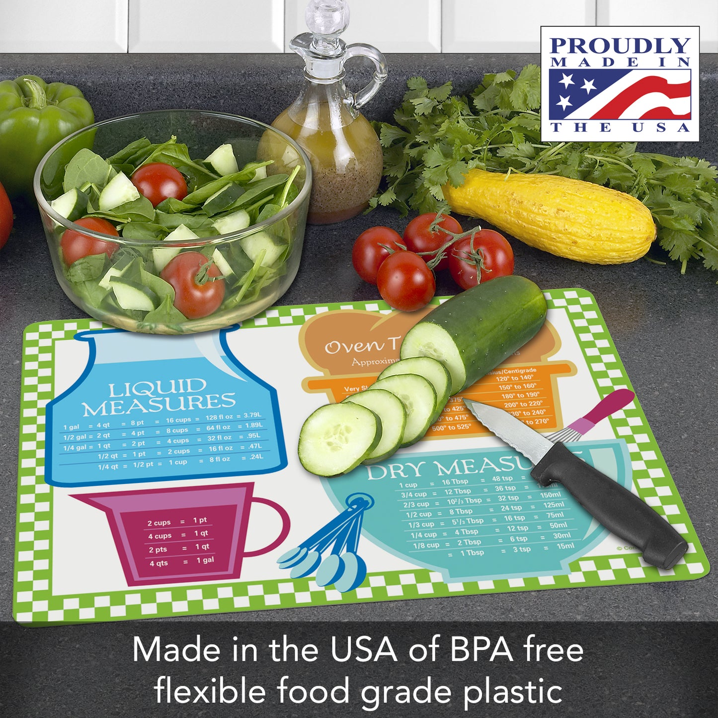 Cut N' Funnel Measure of a Good Cook Flexible Plastic Cutting Board Mat 15" X 11.5" Made in the USA