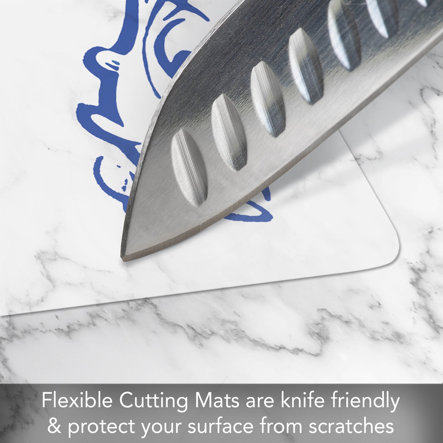 Cut N' Funnel Flexible Cutting Board Mats Set of 3, Clear Frosted with Food Icons, Made in the USA of BPA Free Food Grade Plastic, 11.5” x 15”