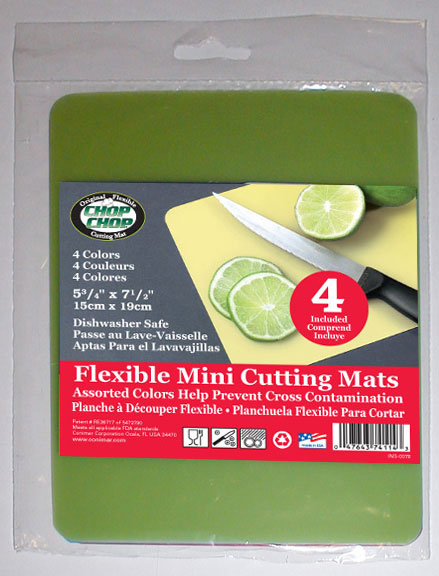 Cut N' Funnel Flexible Cutting Board Mats Set of 4, Assorted Bright Colors, Made in the USA of BPA Free Food Grade Plastic, 7.5” x 5.75”