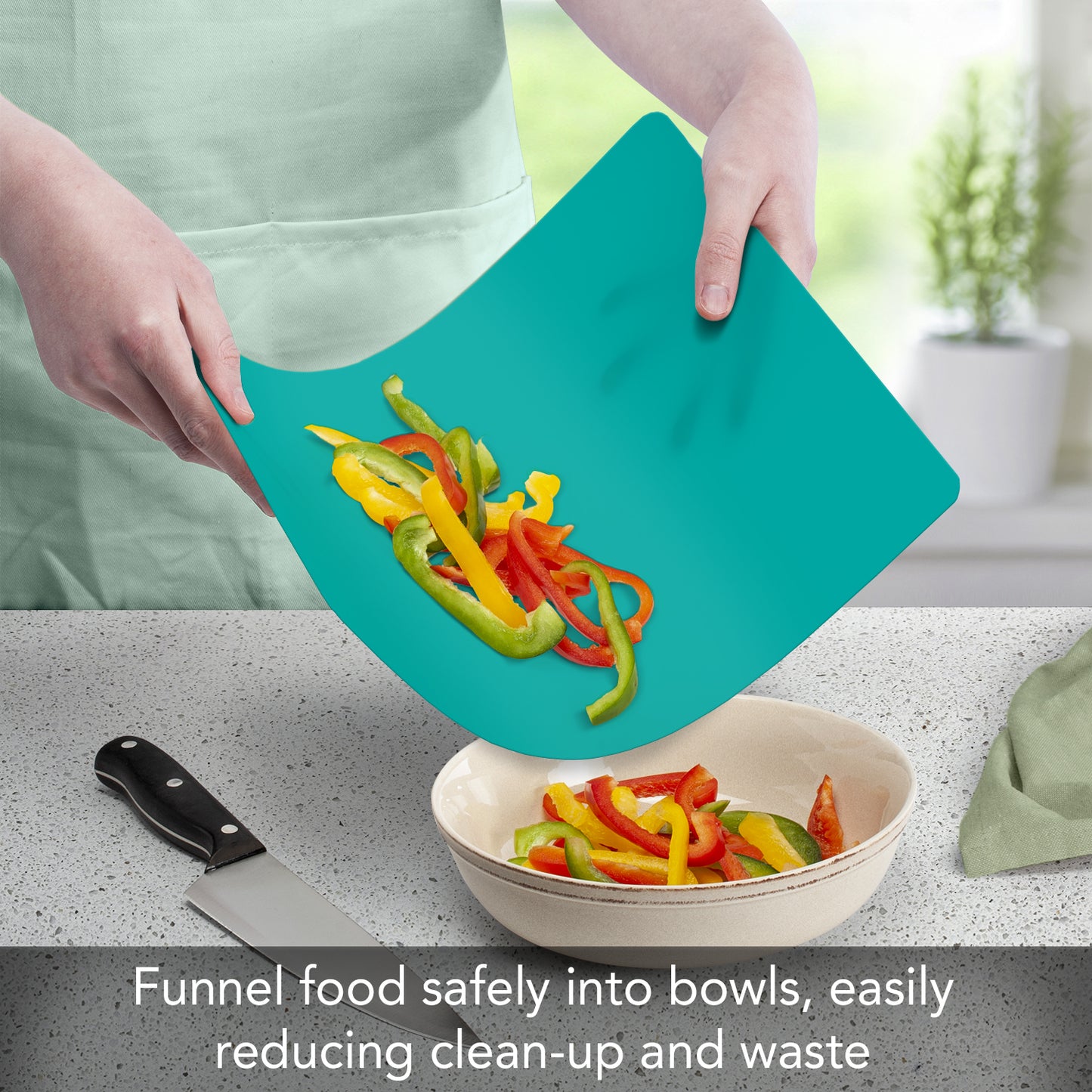 Cut N' Funnel Flexible Cutting Board Mats Set of 4, Assorted Color Coded, Made in the USA of BPA Free Food Grade Plastic, 11.5” x 15”