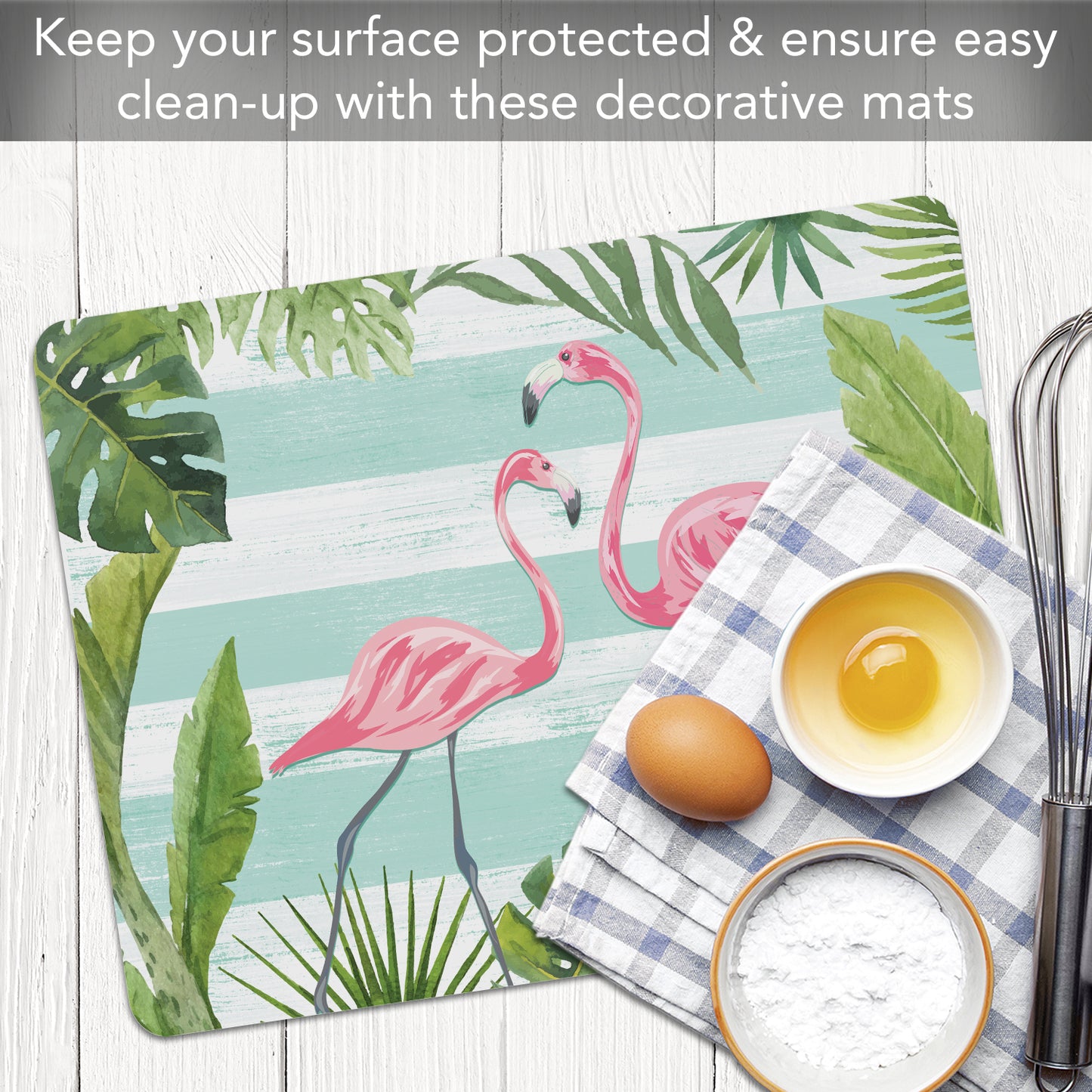 Cut N' Funnel Flamingos & Stripes Designer Flexible Plastic Cutting Board Mat, 15" x 11.5", Made in the USA, Decorative, Flexible, Easy to Clean