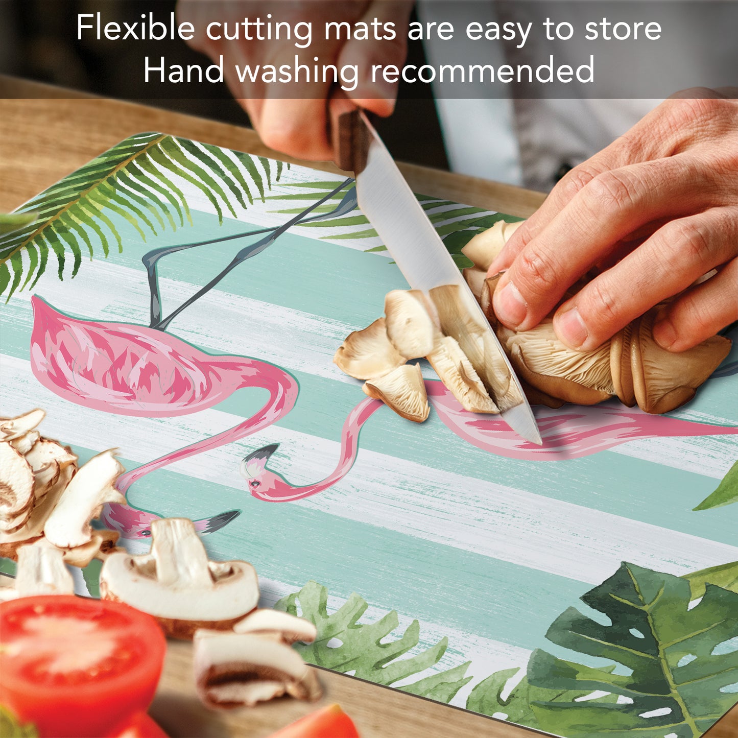 Cut N' Funnel Flamingos & Stripes Designer Flexible Plastic Cutting Board Mat, 15" x 11.5", Made in the USA, Decorative, Flexible, Easy to Clean