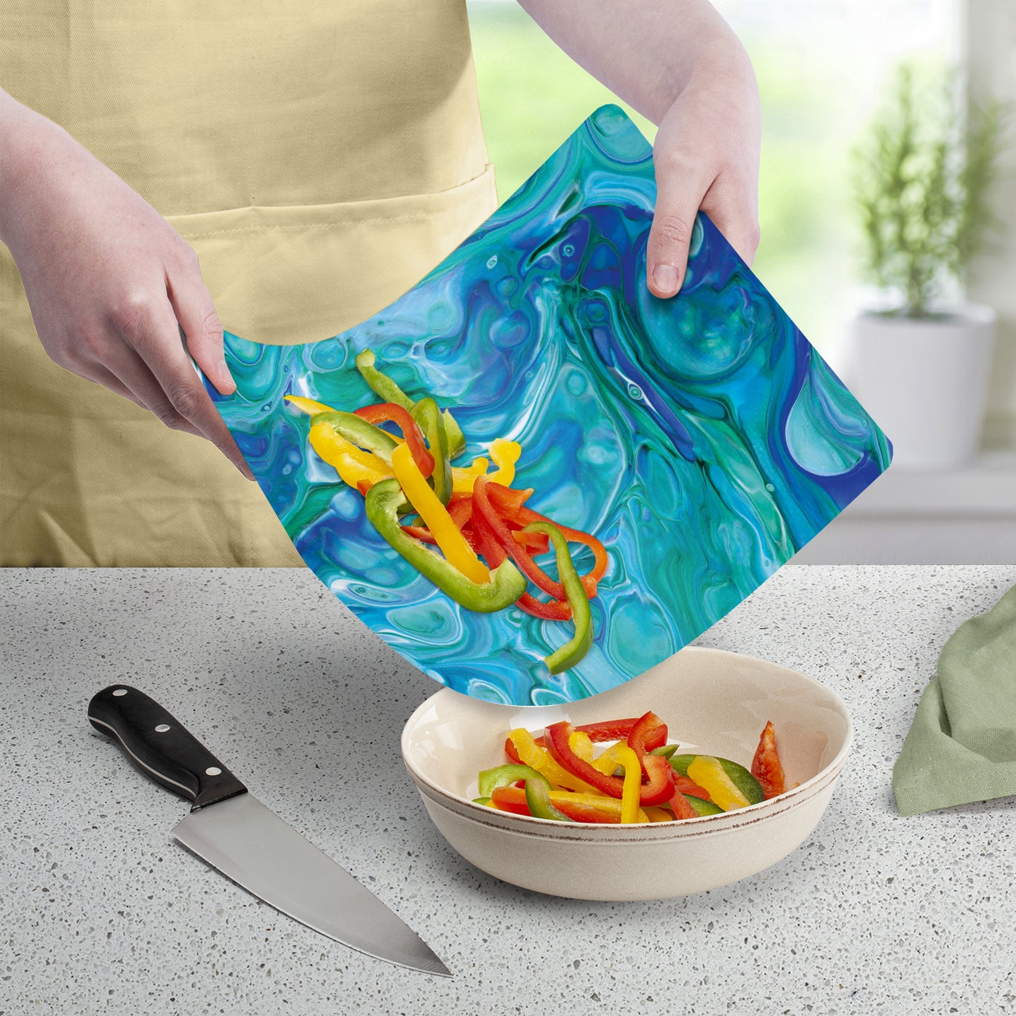 Cut N' Funnel Blue Fluidity Designer Flexible Cutting Board Mat, 15" x 11.5", Made in the USA, Decorative, Flexible, Easy to Clean