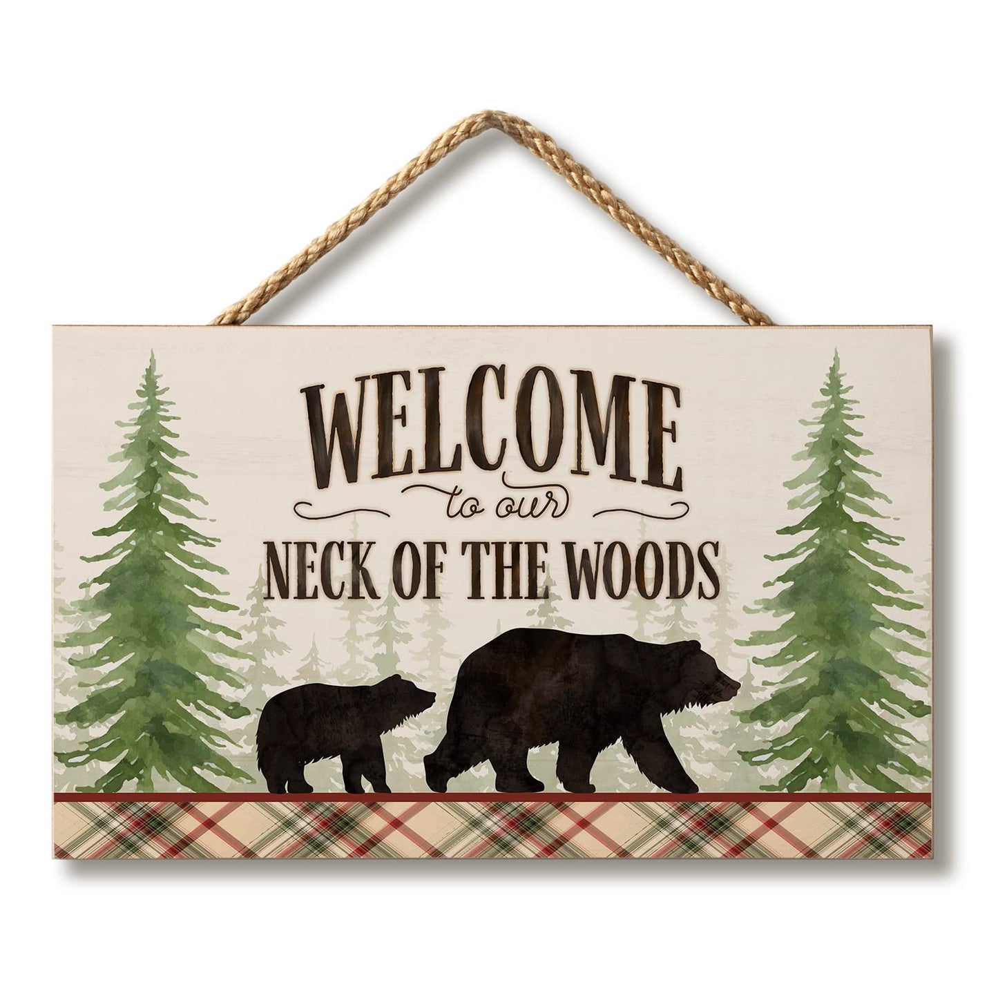 CounterArt Neck of The Woods Hanging Wood Wall Sign with Braided Rope Hanger 9.5” by 5.75” Made in the USA