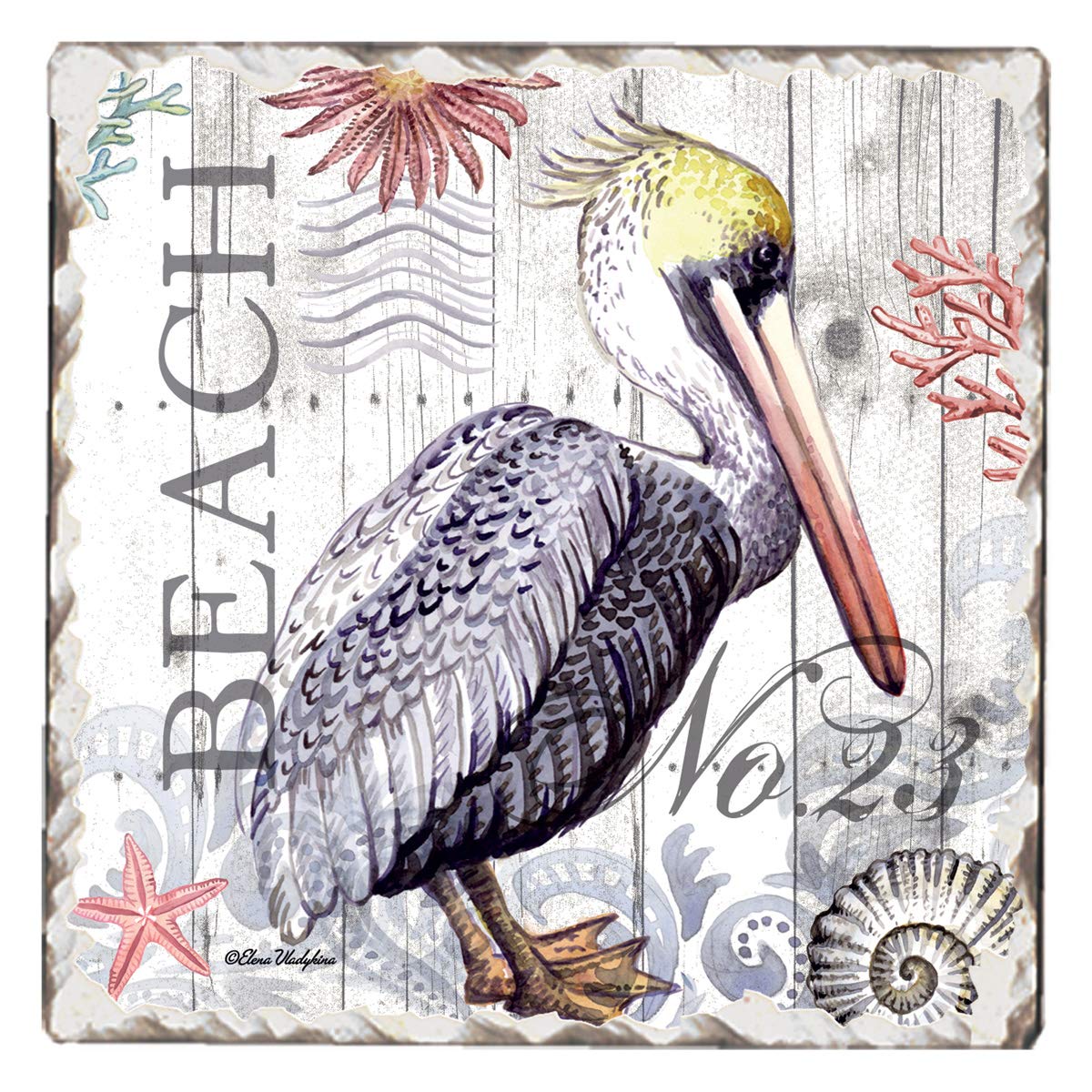 Thirstystone Pelican Life Single Tumbled Tile Stone Coaster with Protective Cork Backing Manufactured in The USA 4" Square, Colorful, Artistiic, Easily Wipes Clean