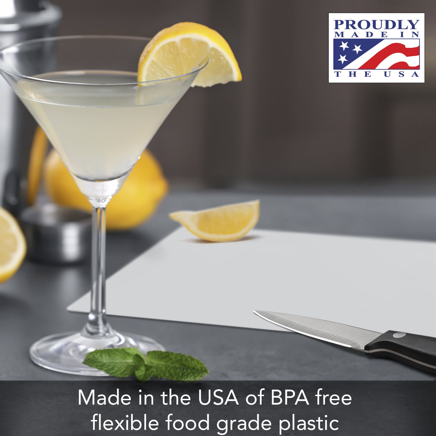 Cut N' Funnel Junior Clear Flexible Plastic Cutting Board Mat Made in the USA of BPA Free Flexible Plastic, Funnels and Easy to Clean