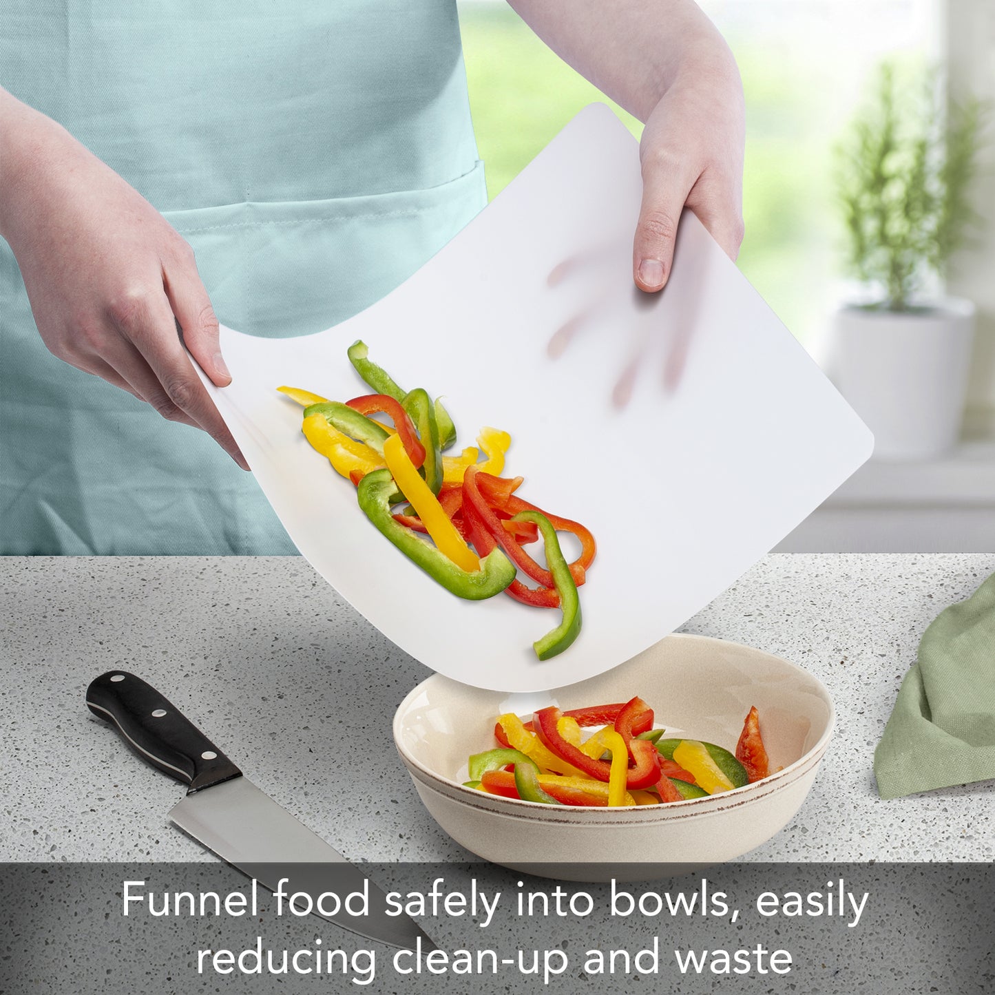 Cut N' Funnel Flexible Cutting Board Mats 1 Pack, Clear, Made in the USA of BPA Free Food Grade Plastic, 11.5” x 15”