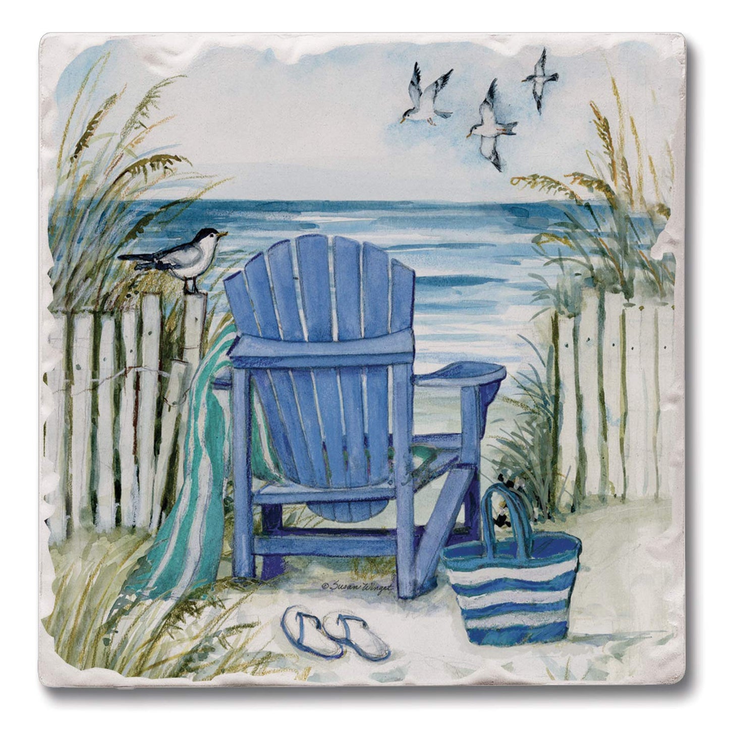 Thirstystone Chairs by The Sea 4-Pack Tumbled Tile Stone Coasters 4" Square Manufactured in the USA