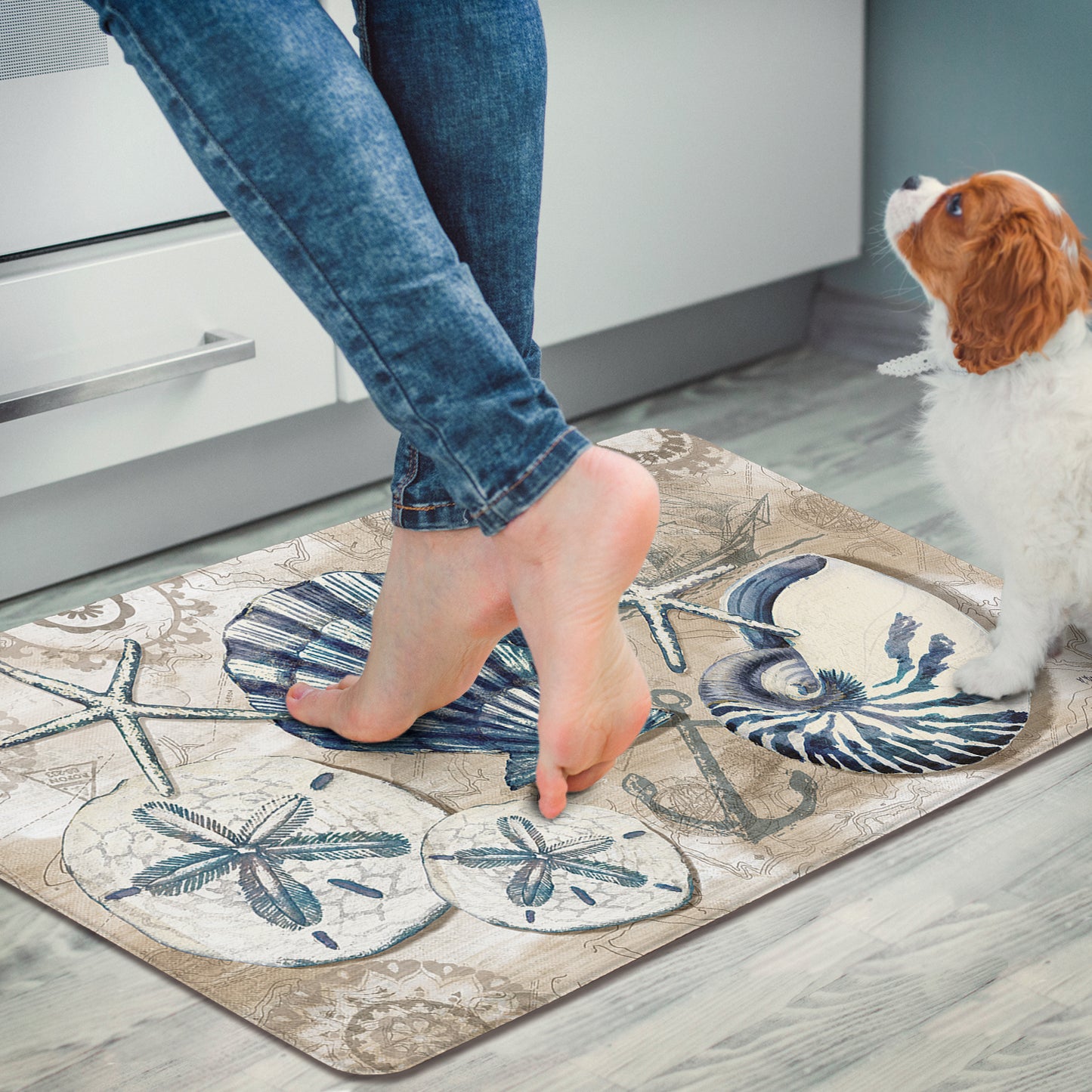 CounterArt Tide Pool Shells 30” x 20” Decorative Vinyl Comfort Floor Mat Manufactured in The USA, Waterproof, Easy to Clean