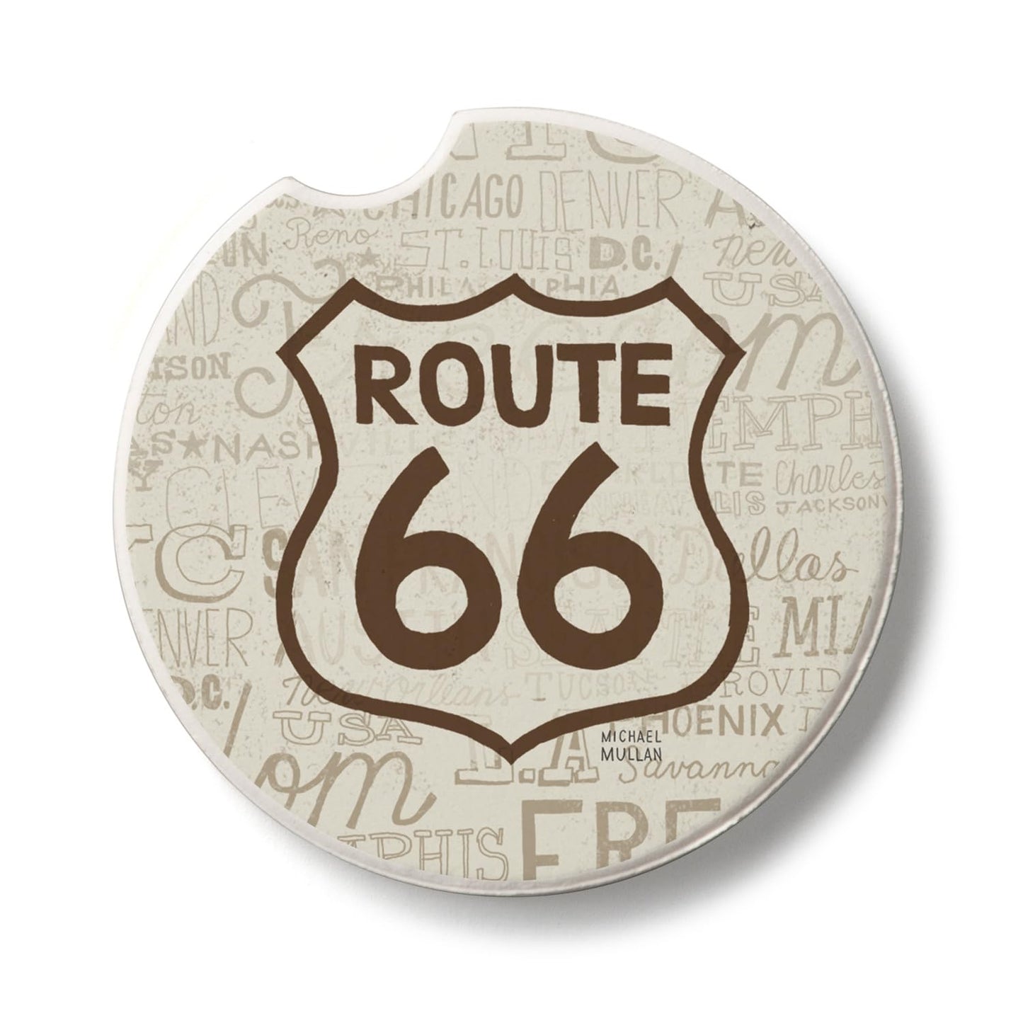 Thirstystone Route 66 Single Absorbent Stone Coaster for Vehicle Cup Holder 2.6” Diameter Manufactured in The USA