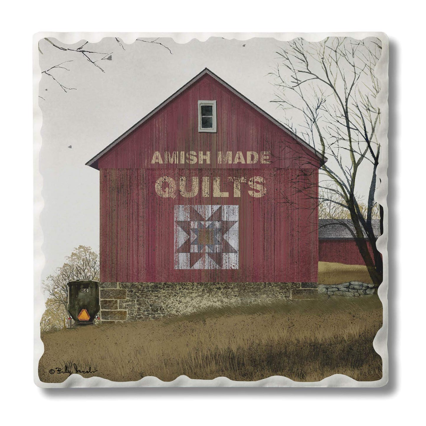 Thirstystone Quilt Barn Single Tumbled Tile Stone Coaster with Protective Cork Backing Manufactured in The USA 4" Square, Artistic, Easily Wipes Clean