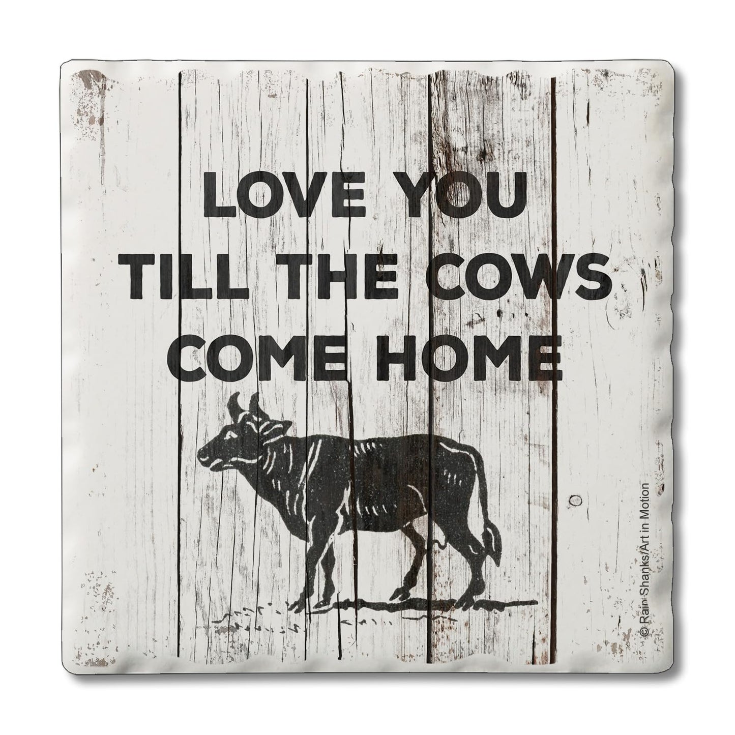 Thirstystone Until The Cows Come Home Single Tumbled Tile Stone Coaster with Protective Cork Backing Manufactured in The USA 4" Square, Artistic, Easily Wipes Clean