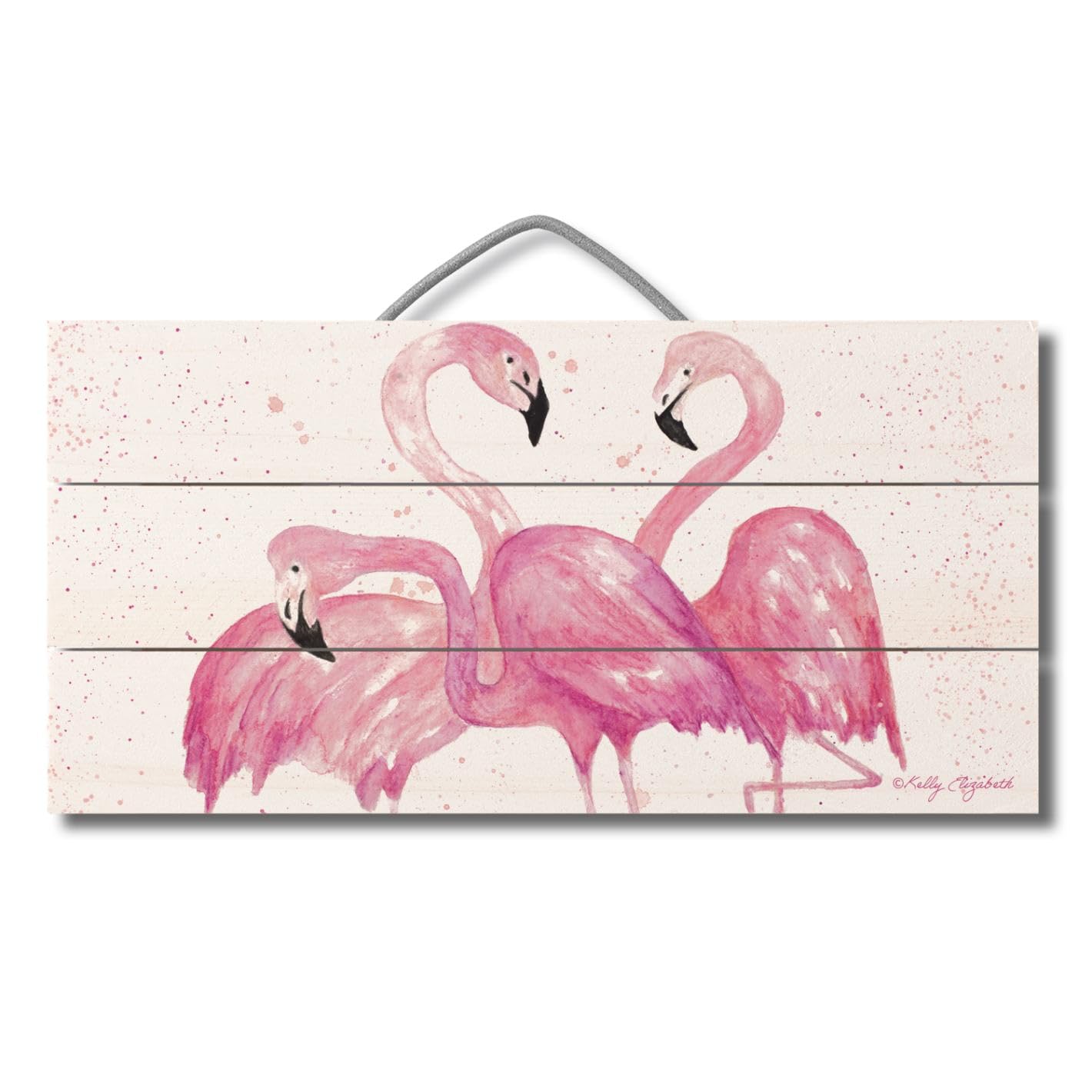 Fabulous Flamingos Decorative Slatted Pallet Wood Sign 12" by 6" Wire Hanger Doubles as Easel