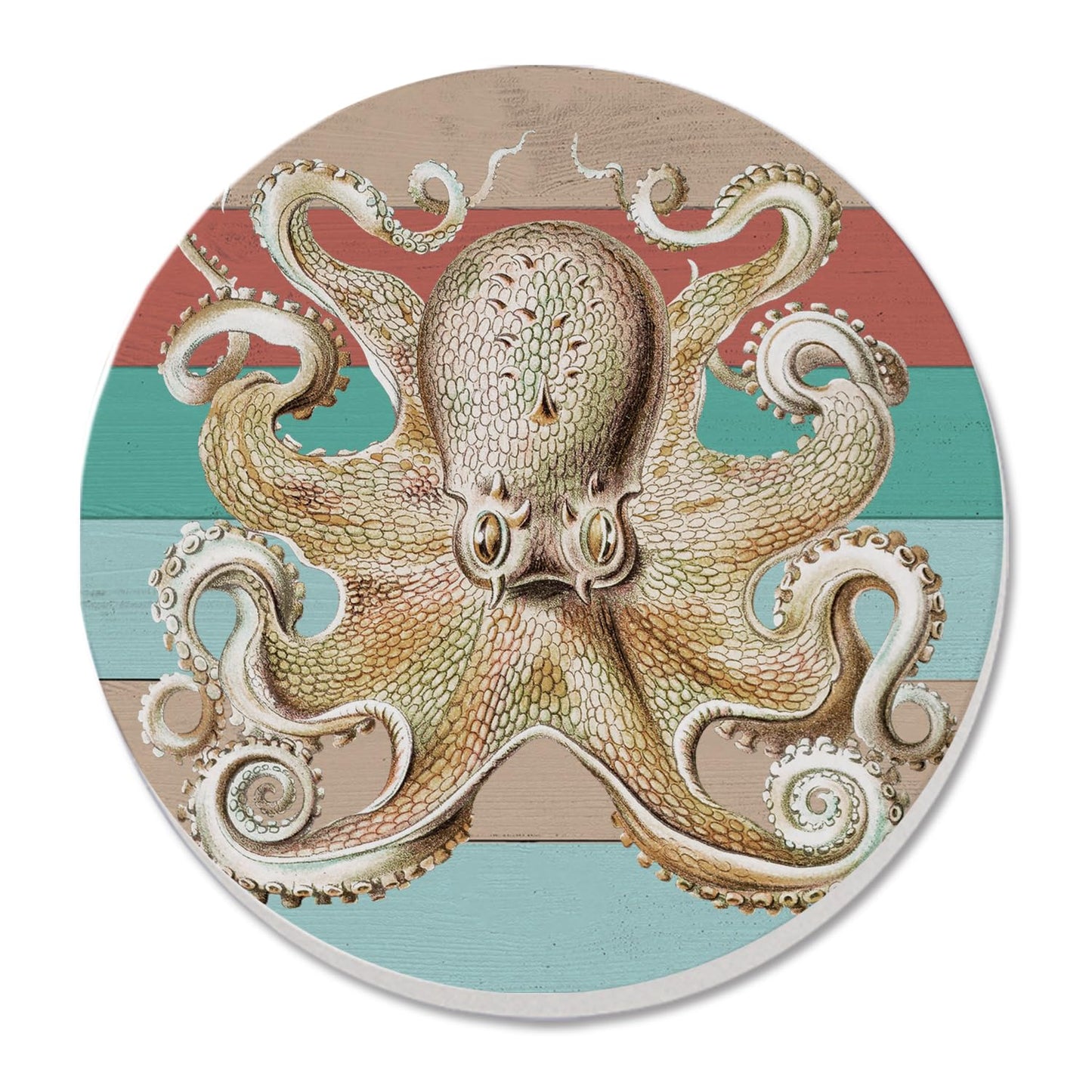 Thirstystone Octopus Round Absorbent Stone Coaster with Protective Cork Backing Manufactured in The USA 4" Diameter