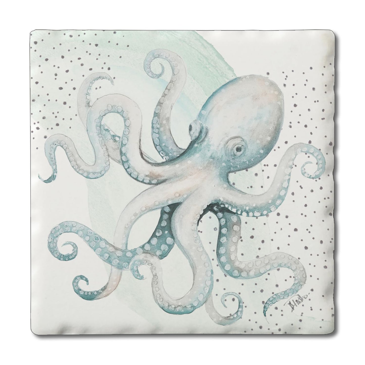 Thirstystone Ocean Octopus Single Tumbled Tile Stone Coaster with Protective Cork Backing Manufactured in The USA 4" Square, Colorful, Artistiic, Easily Wipes Clean