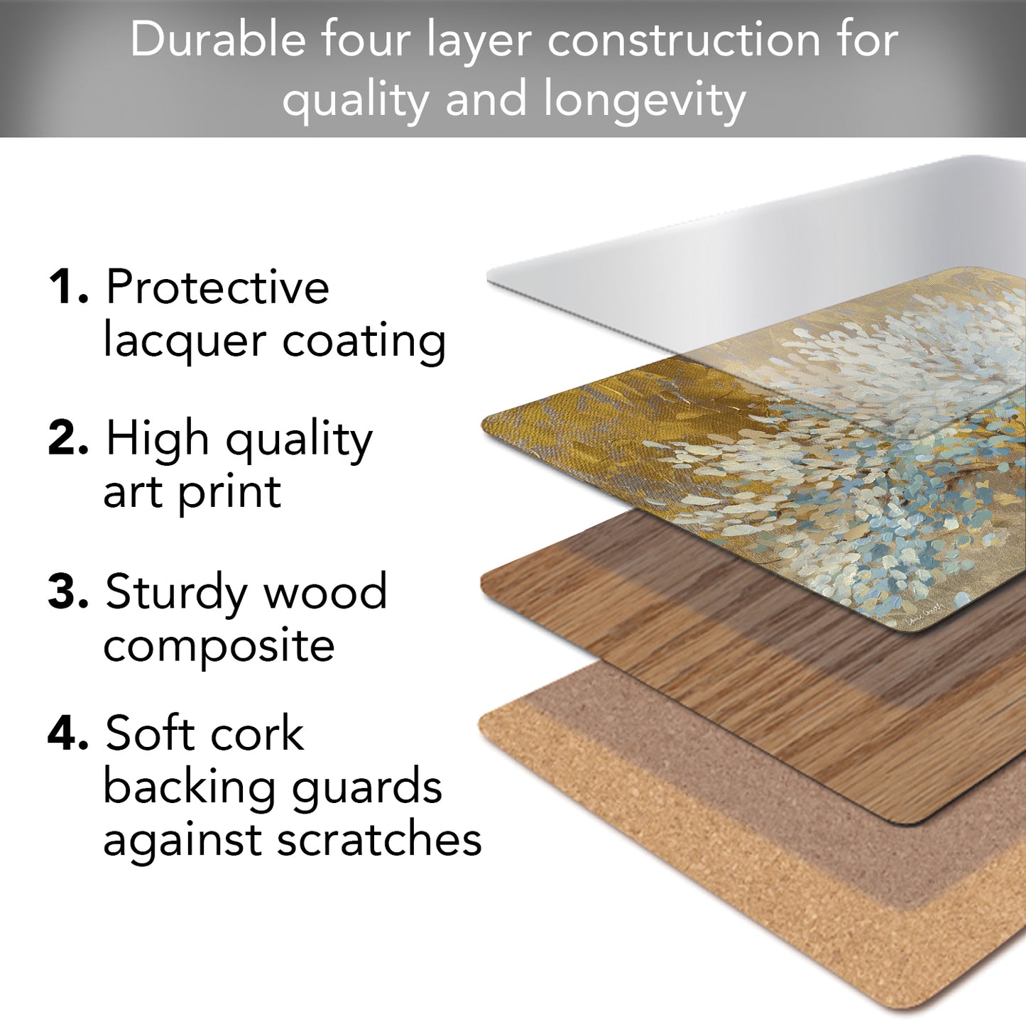 CounterArt A Thousand Lifetimes Premium Decorative Hardboard Tabletop Placemats 4-Pack Manufactured in The USA Heat Tolerant and Easily Wipes Clean