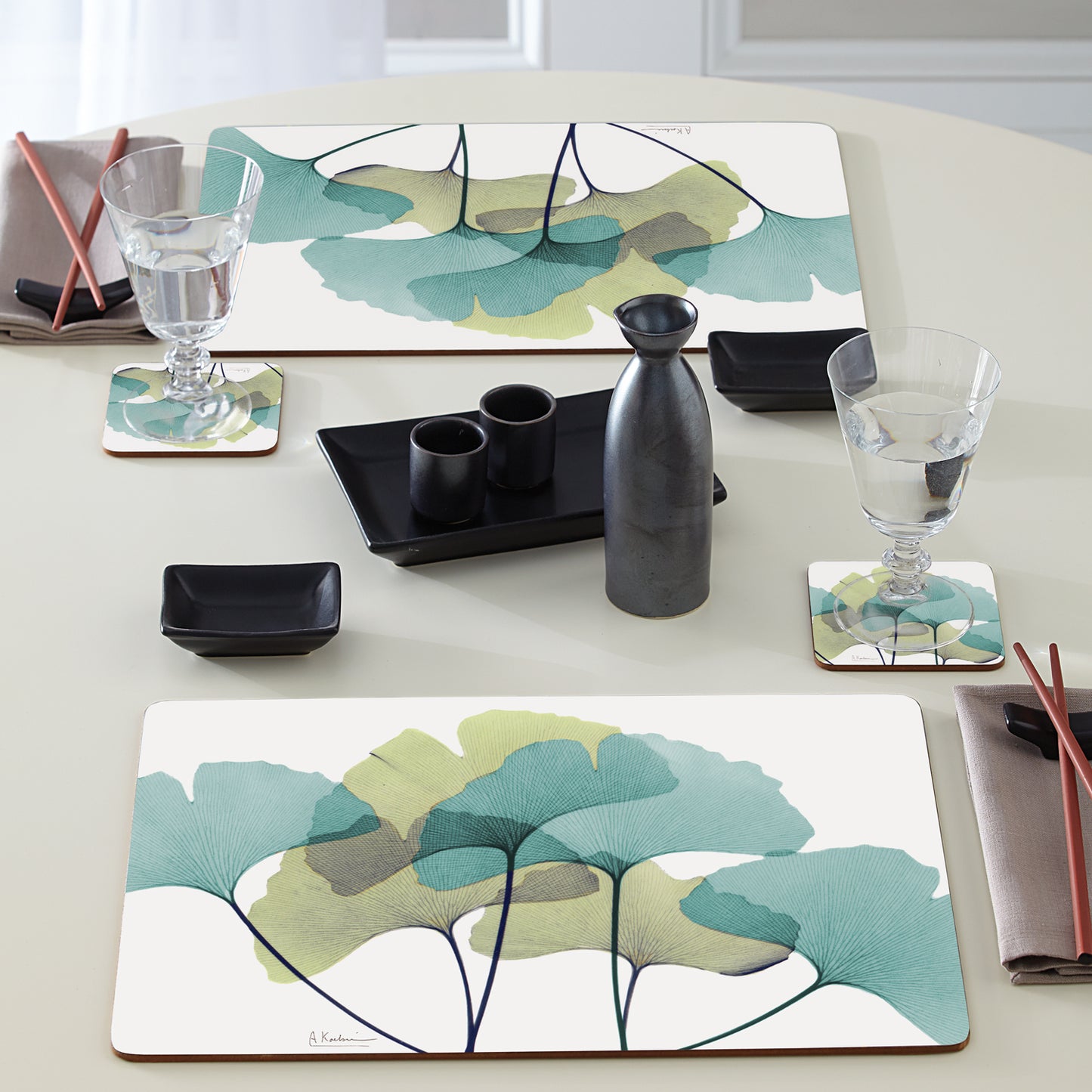 CounterArt Gingko Premium Decorative Hardboard Tabletop Placemats 4-Pack Manufactured in The USA Heat Tolerant and Easily Wipes Clean