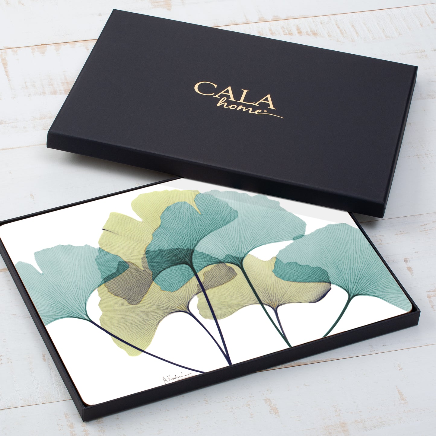CounterArt Gingko Premium Decorative Hardboard Tabletop Placemats 4-Pack Manufactured in The USA Heat Tolerant and Easily Wipes Clean