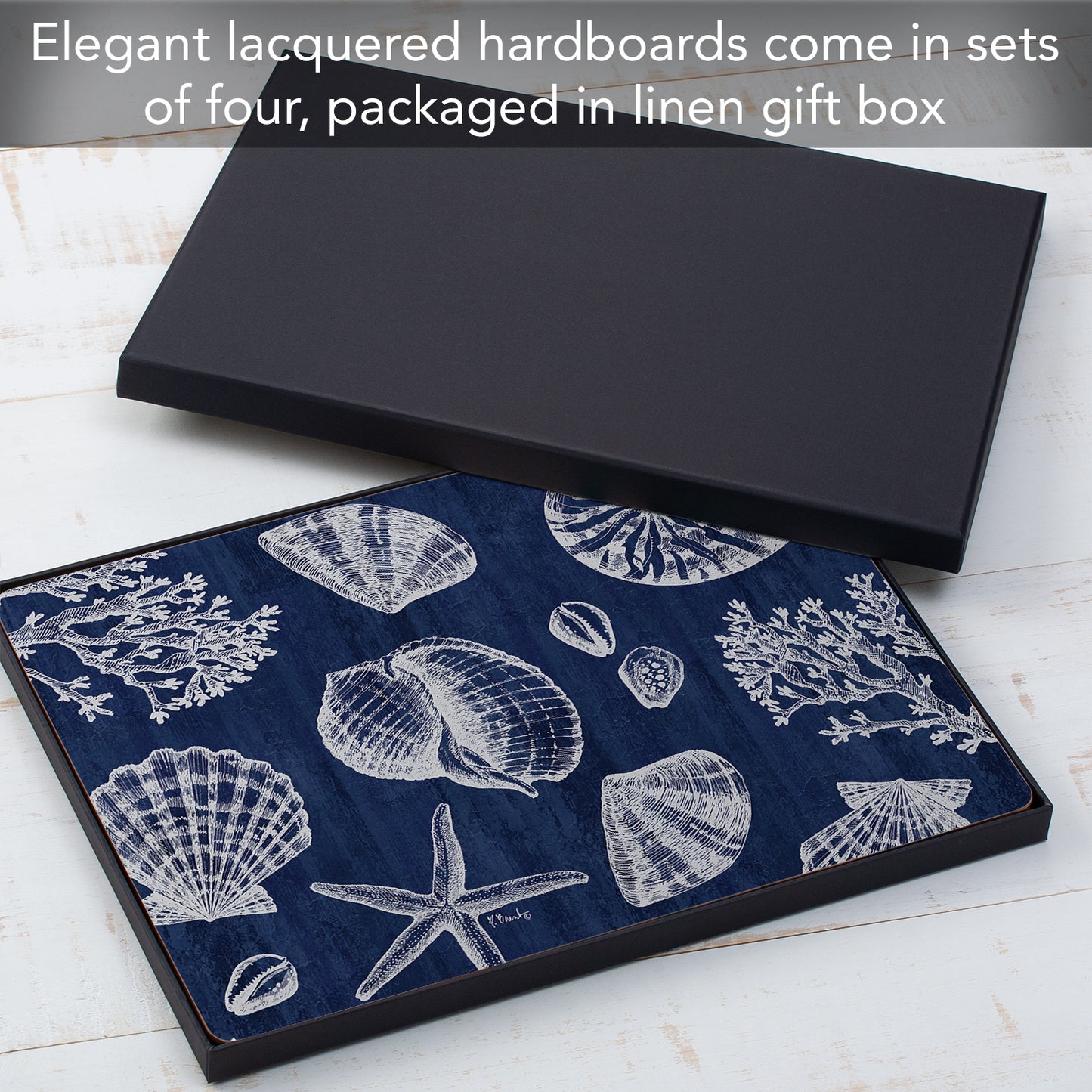 Cala Home St. Tropez Shells Decorative Hardboard Cork Back Tabletop Placemats 4 Pack Manufactured in the USA