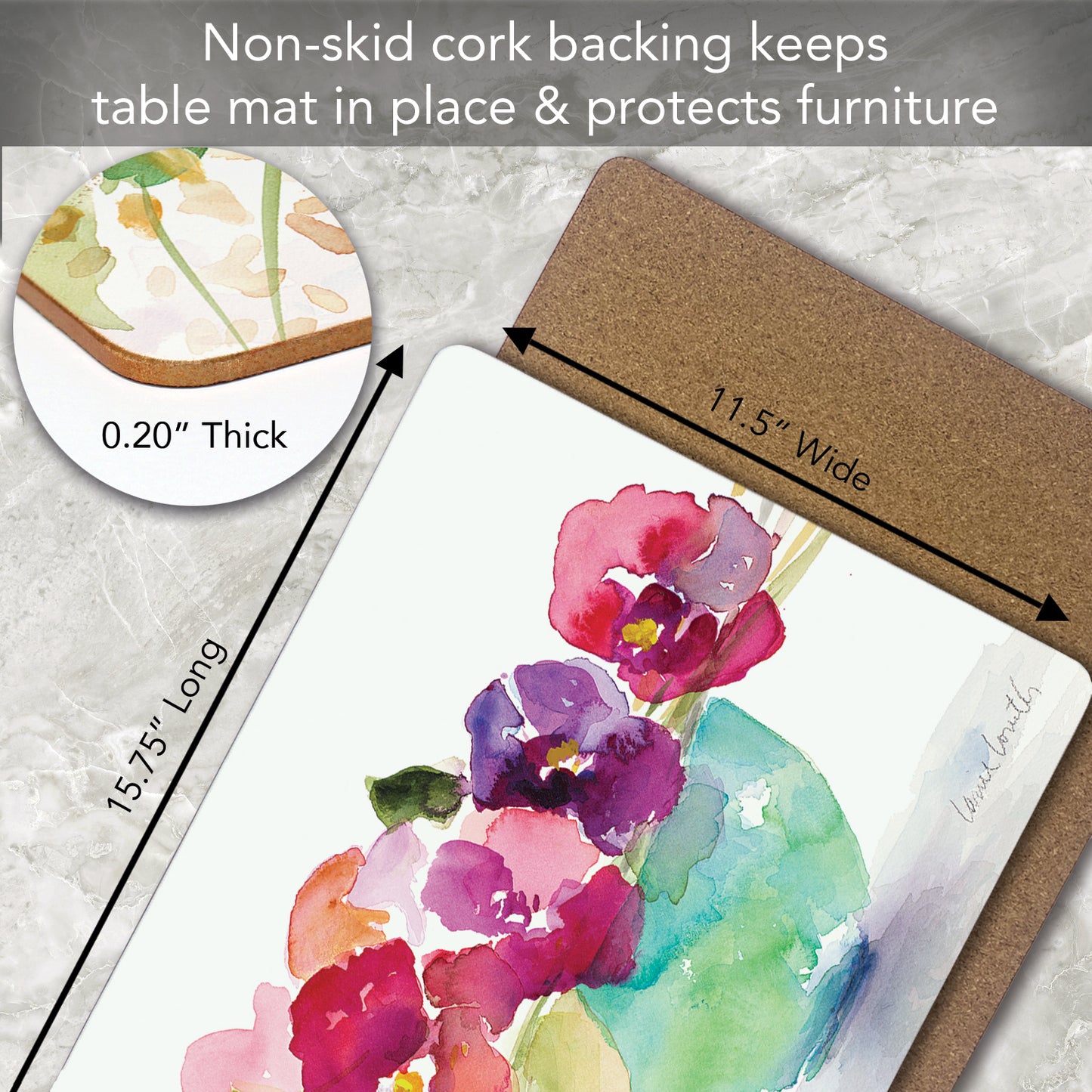 CounterArt Bowl of Blooms Premium Decorative Hardboard Tabletop Placemats 4-Pack Manufactured in The USA Heat Tolerant and Easily Wipes Clean
