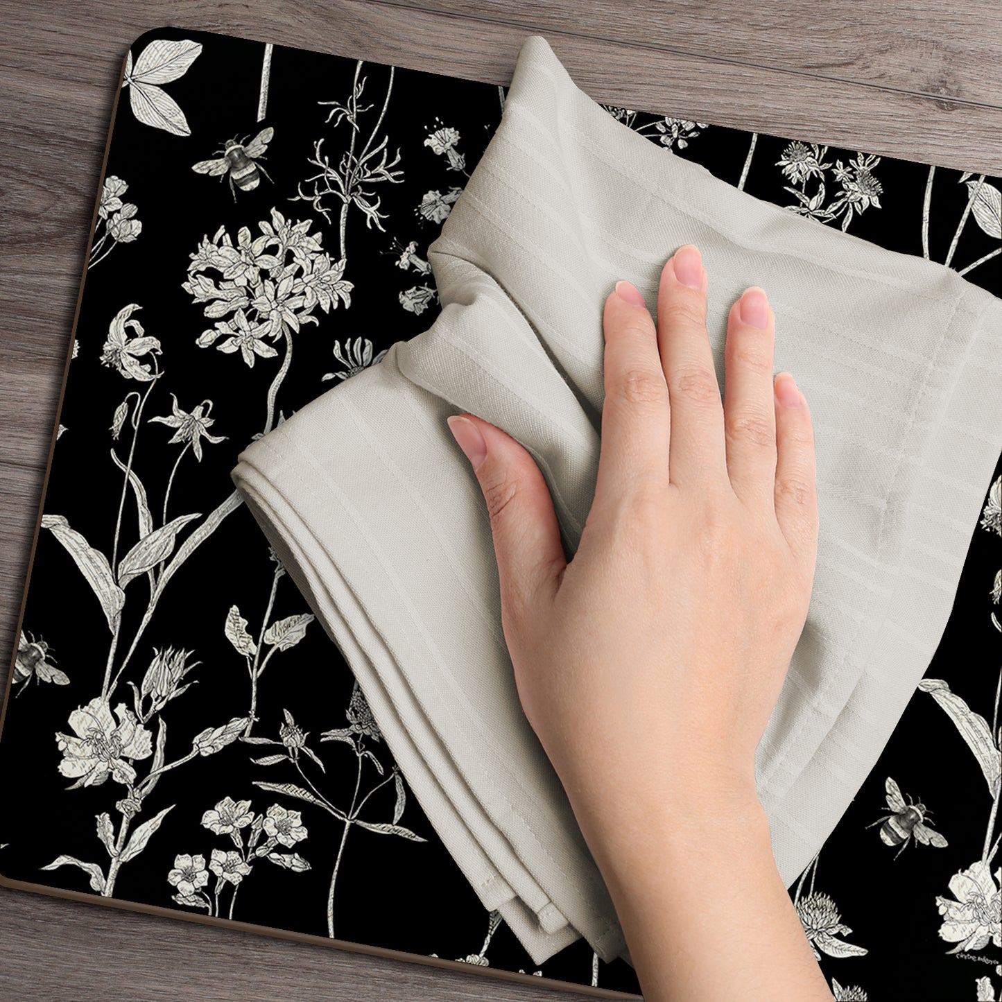 Cala Home Midnight Garden Premium Decorative Hardboard Tabletop Placemats 4-Pack Manufactured in The USA Heat Tolerant and Easily Wipes Clean