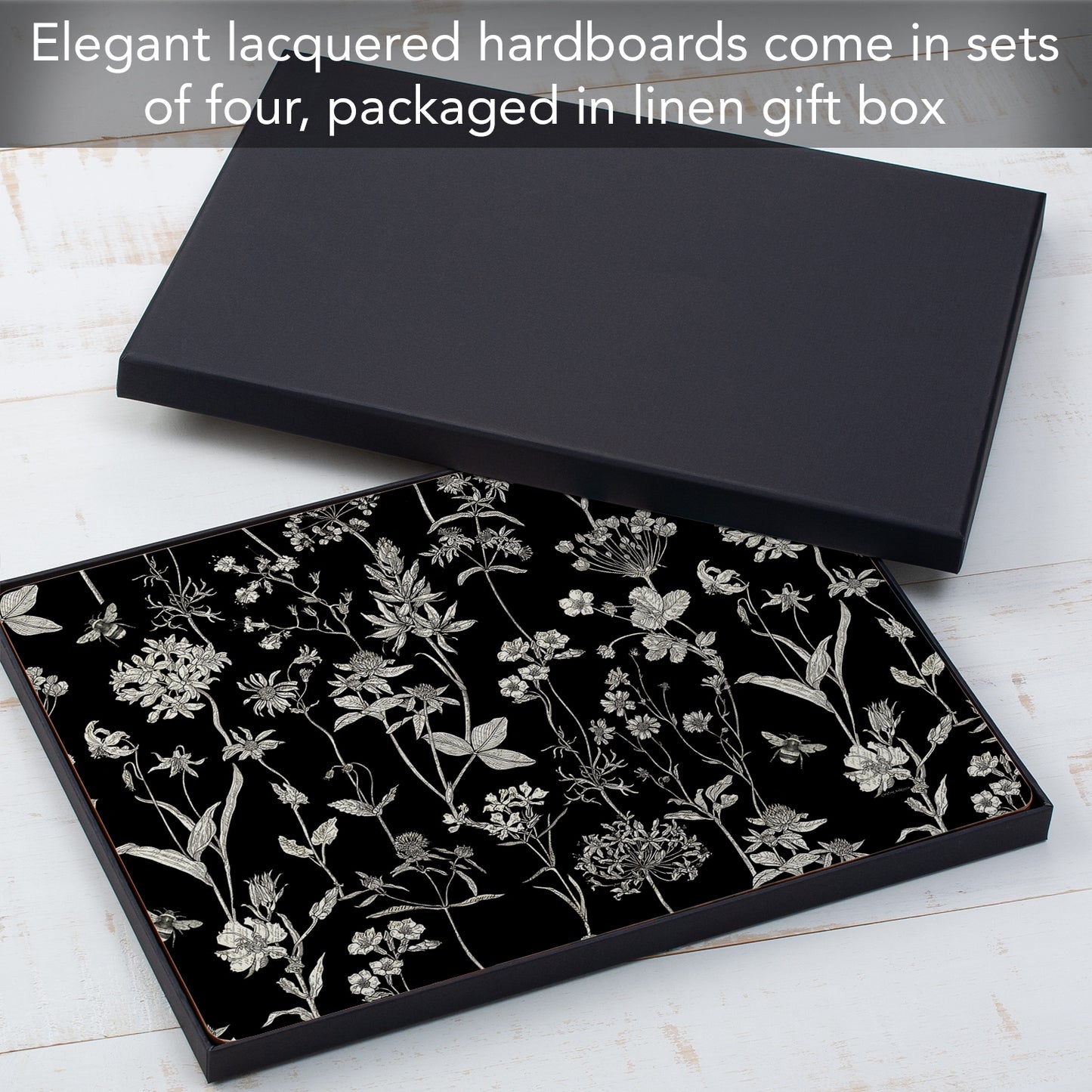 Cala Home Midnight Garden Premium Decorative Hardboard Tabletop Placemats 4-Pack Manufactured in The USA Heat Tolerant and Easily Wipes Clean