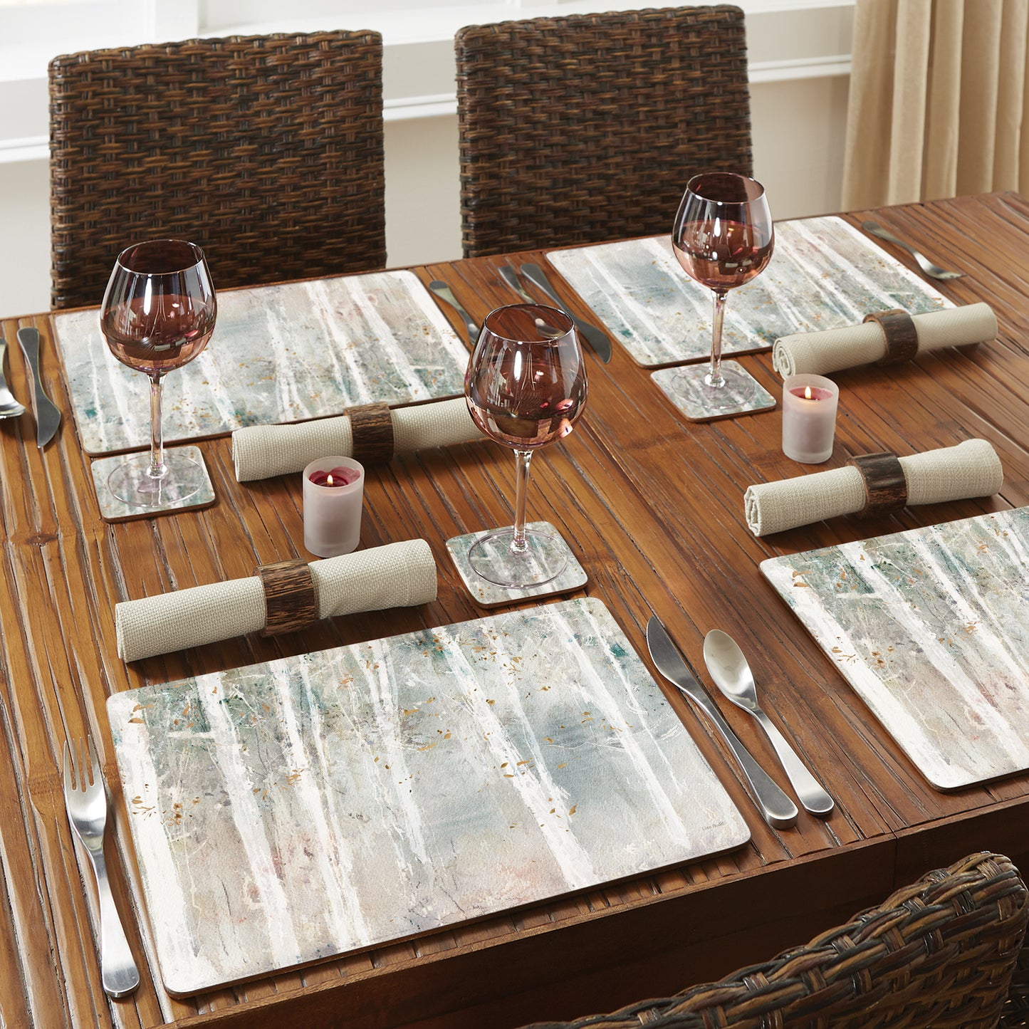 CounterArt Woodland Walk Premium Decorative Hardboard Tabletop Placemats 4-Pack Manufactured in The USA Heat Tolerant and Easily Wipes Clean