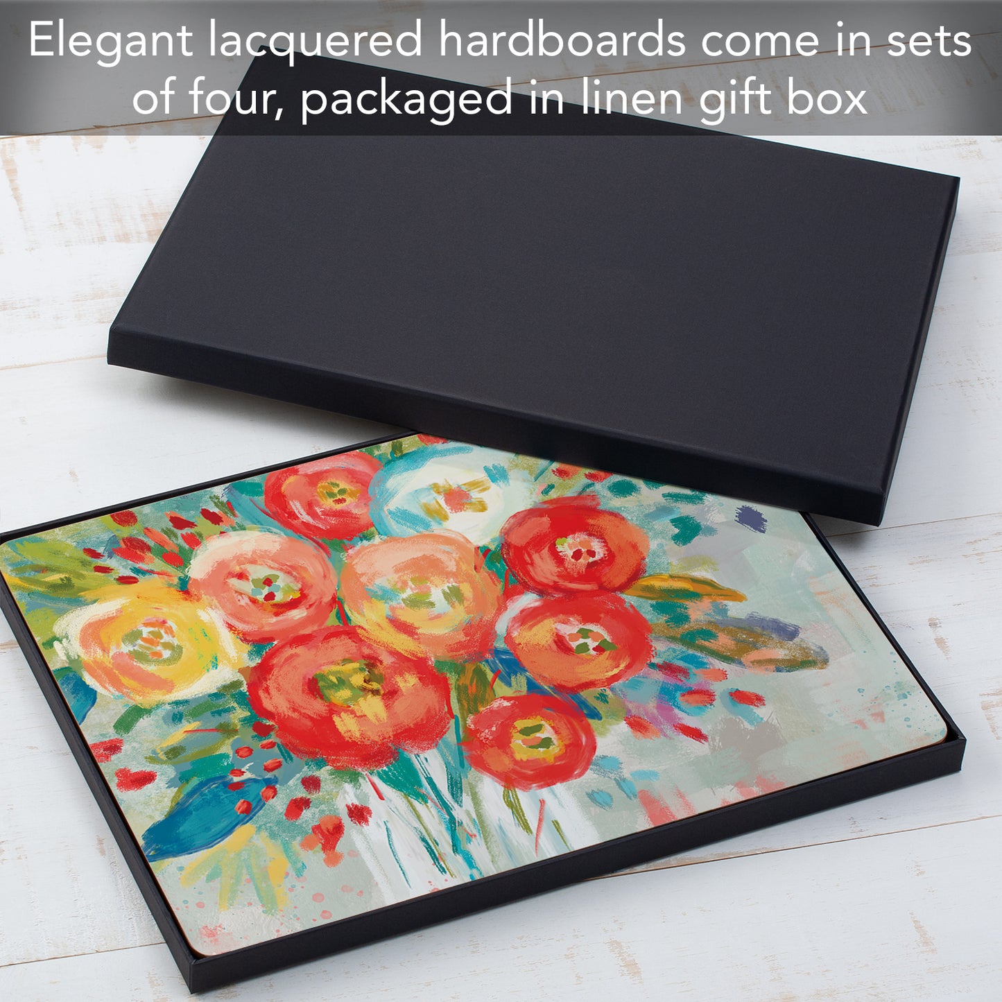 Cala Home Coral Floral Premium Decorative Hardboard Tabletop Placemats 4-Pack Manufactured in The USA Heat Tolerant and Easily Wipes Clean