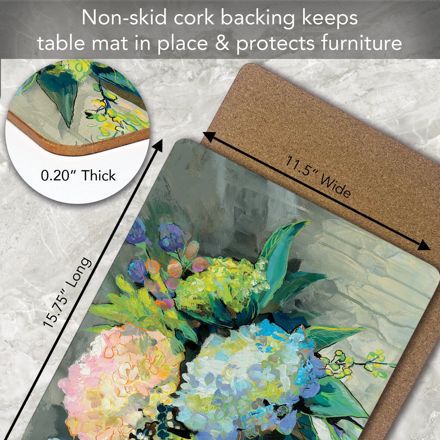 Cala Home Garden Hydrangeas Premium Decorative Hardboard Tabletop Placemats 4-Pack Manufactured in The USA Heat Tolerant and Easily Wipes Clean