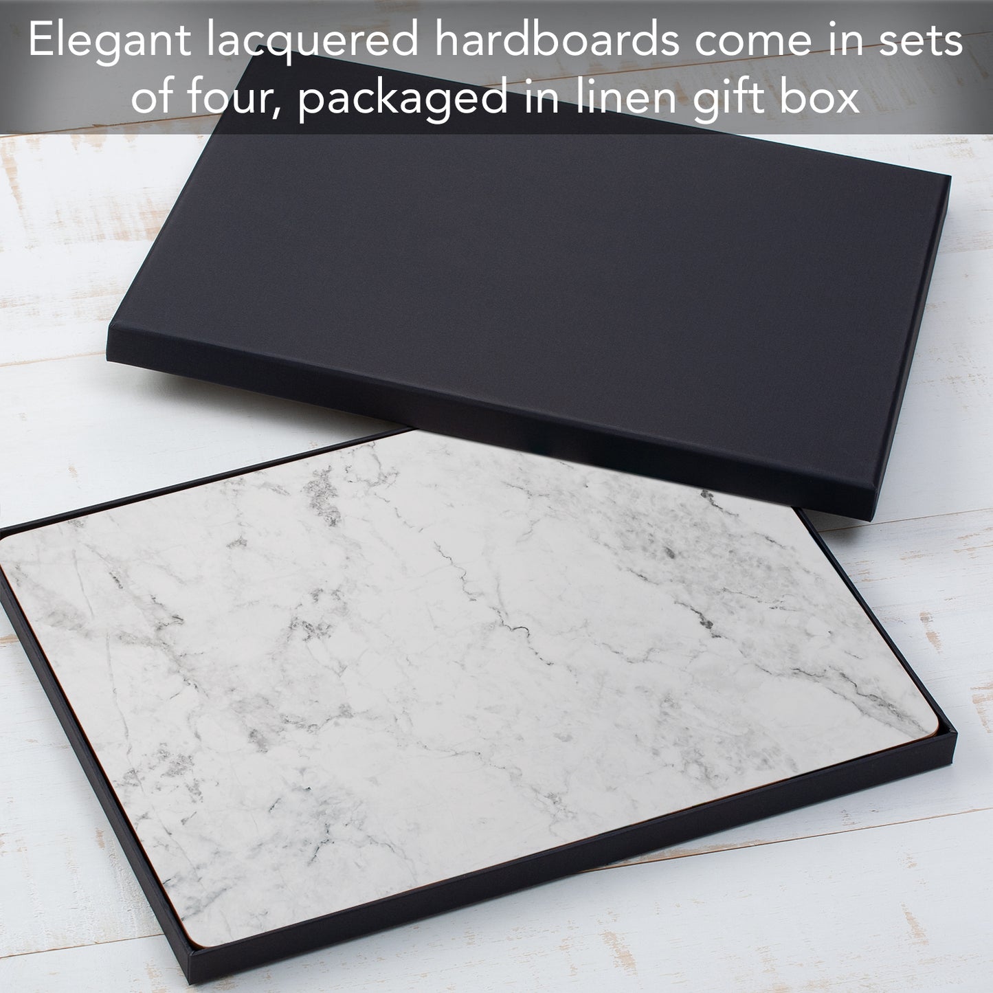 CounterArt White Marble Premium Decorative Hardboard Tabletop Placemats 4-Pack Manufactured in The USA Heat Tolerant and Easily Wipes Clean