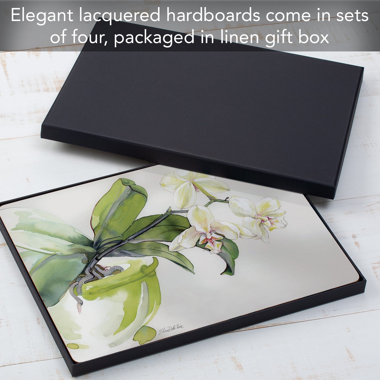 Cala Home White Orchid Premium Decorative Hardboard Placemats 4 Pack Manufactured in the USA