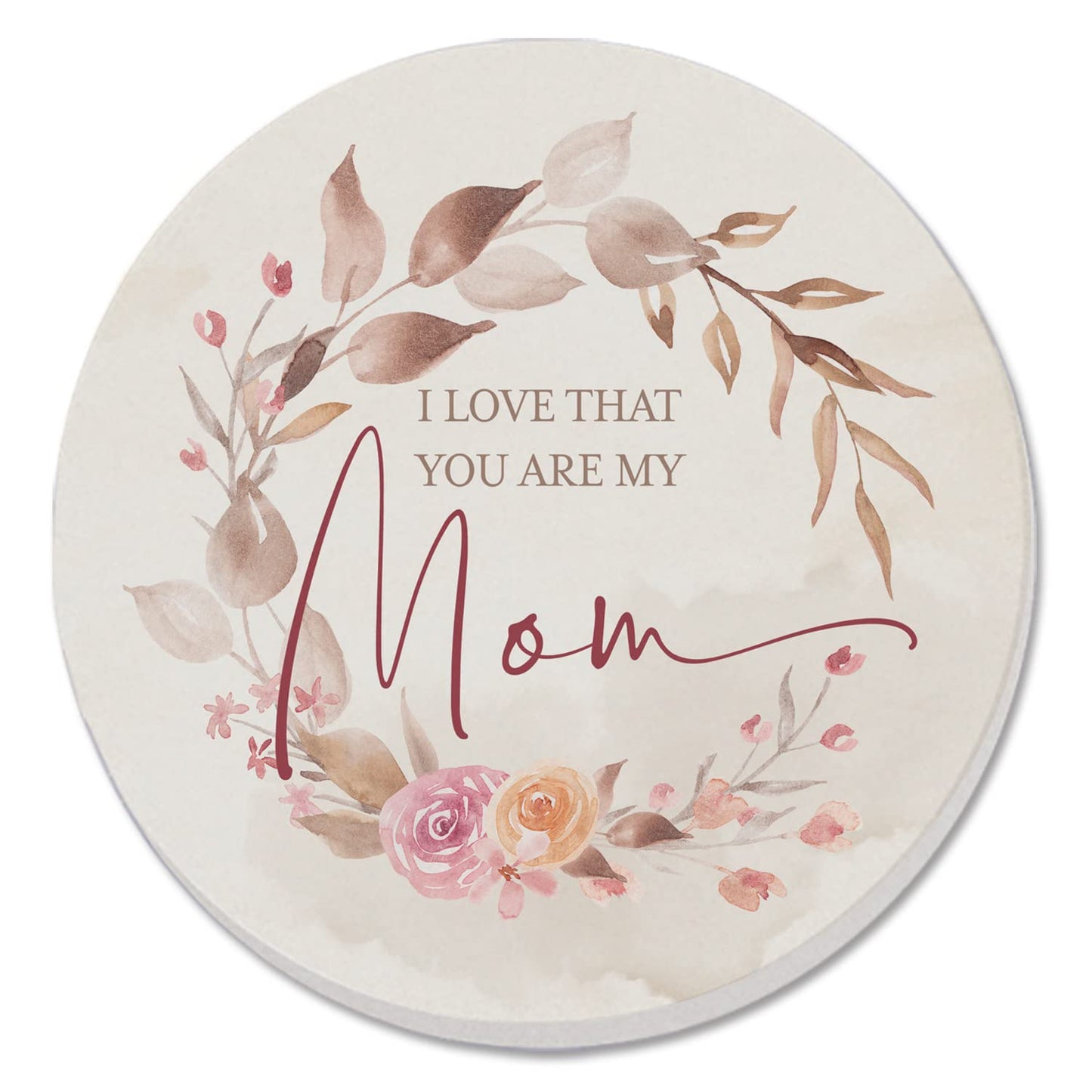 Thirstystone My Mom Single Round Absorbent Stone Coaster with Protective Cork Backing Manufactured in The USA 4" Diameter