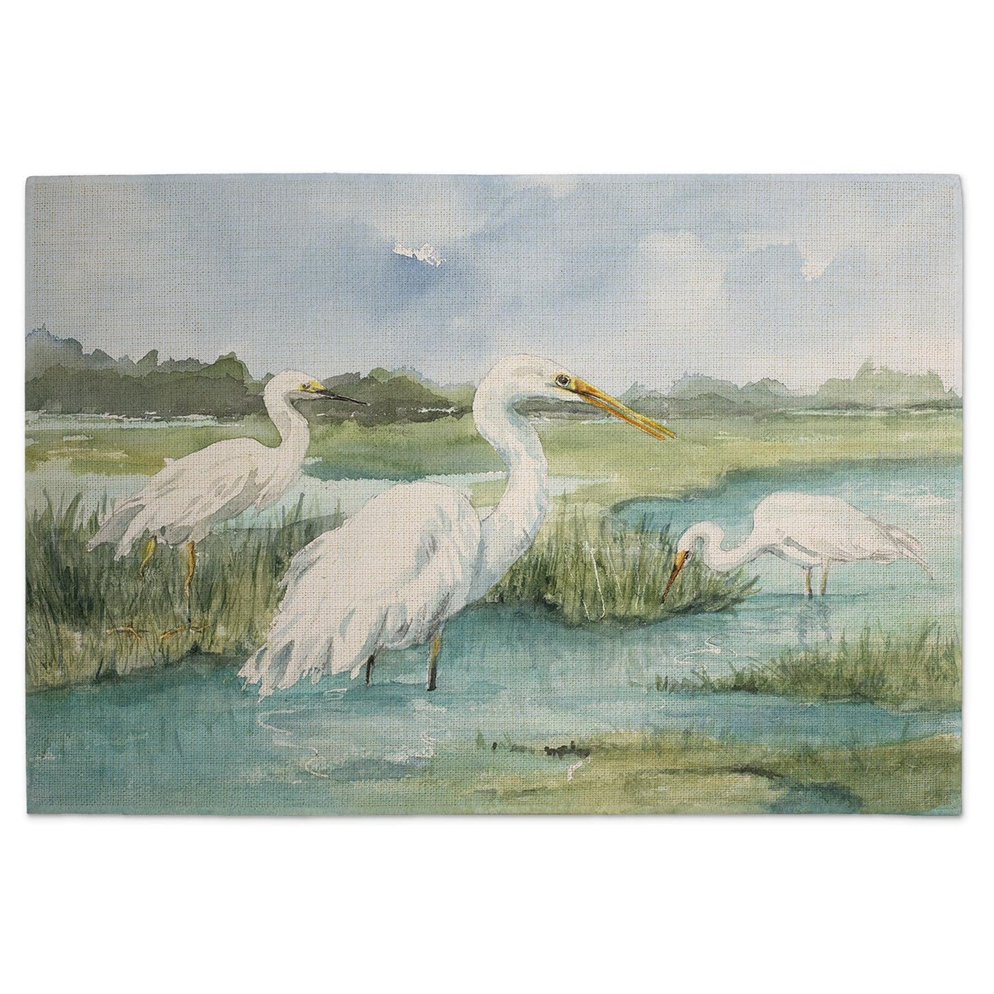 Highland Home Egret Family 4 Pack Premier Poly-Cotton Blend Fabric Placemats 18" x 12" Manufactured in The USA