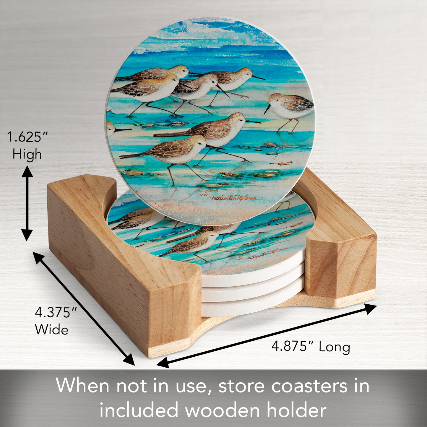 Thirstystone Shore Birds 4-Pack Natural Marble Stone Coaster with Protective Cork Backing Manufactured in The USA