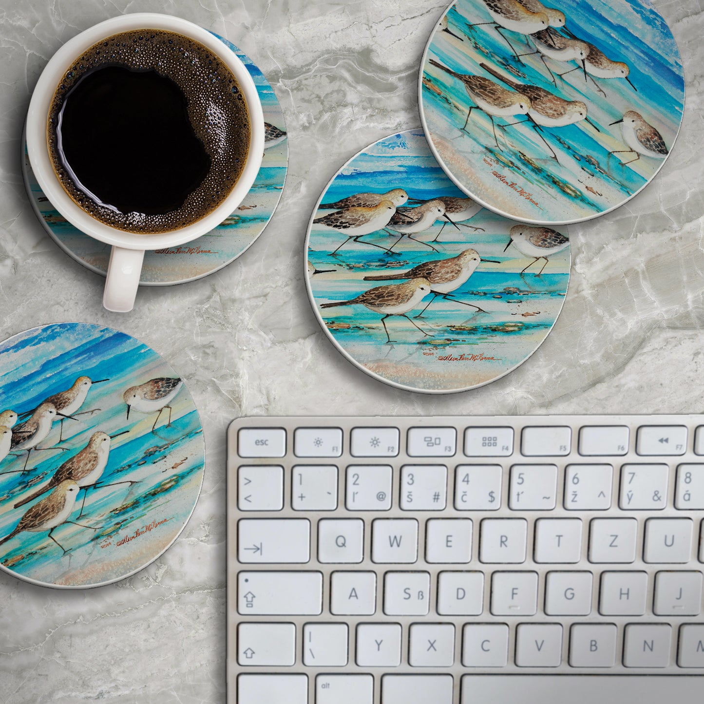 Thirstystone Shore Birds 4 Pack Round Absorbent Stone Coasters 4" Diameter Manufactured in the USA