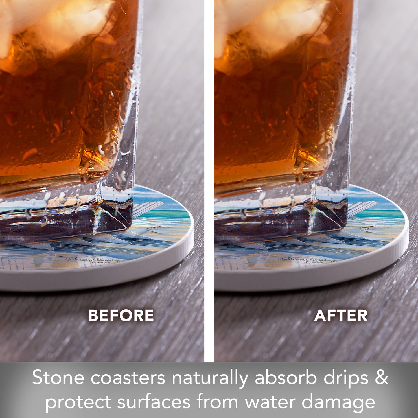 Thirstystone Beach for Two 4 Pack Round Absorbent Stone Coasters 4" Diameter Manufactured in the USA