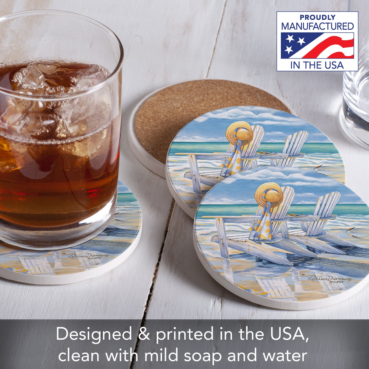 Thirstystone Beach for Two 4 Pack Round Absorbent Stone Coasters 4" Diameter Manufactured in the USA