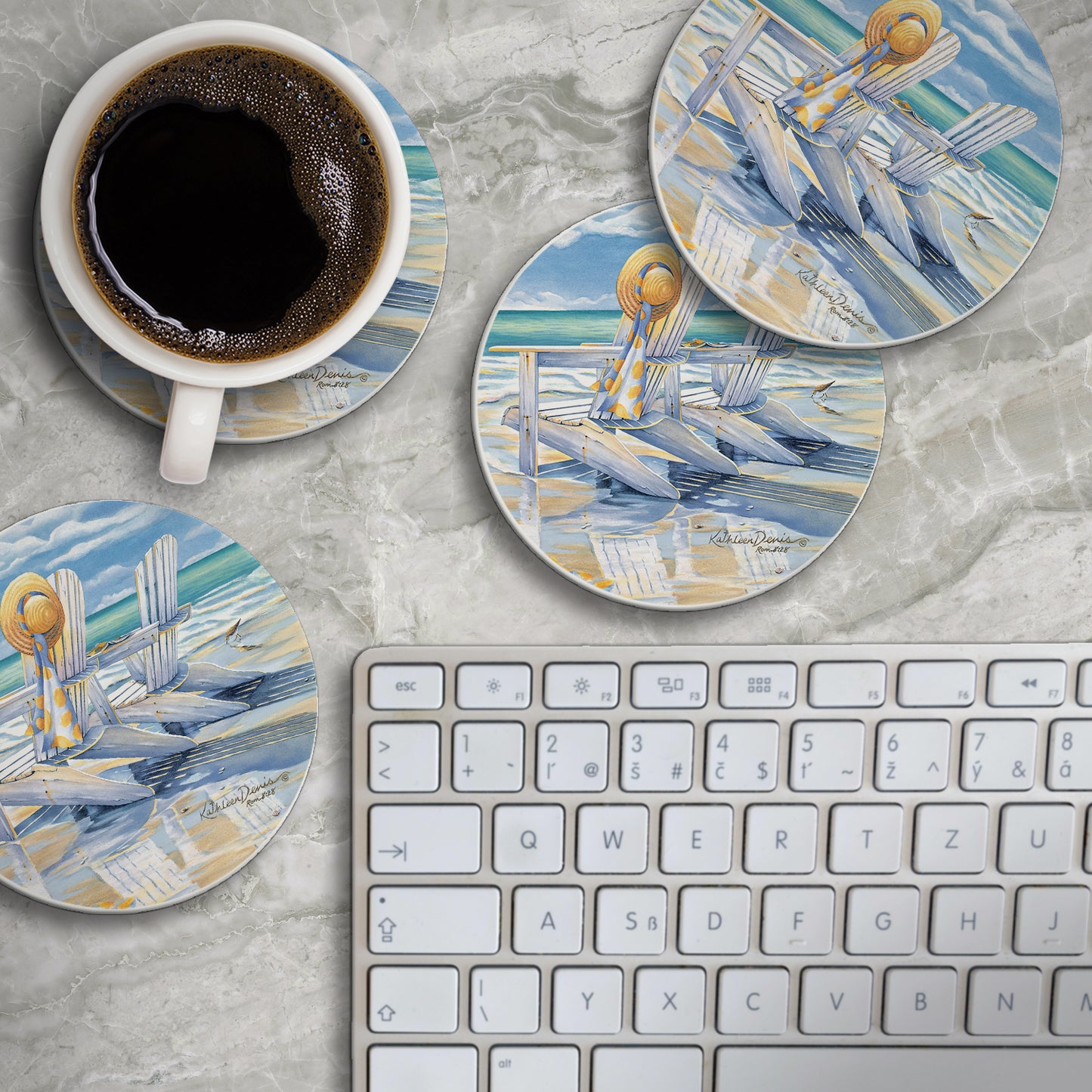 Thirstystone Beach for Two 4 Pack Round Absorbent Stone Coasters 4" Diameter Manufactured in the USA