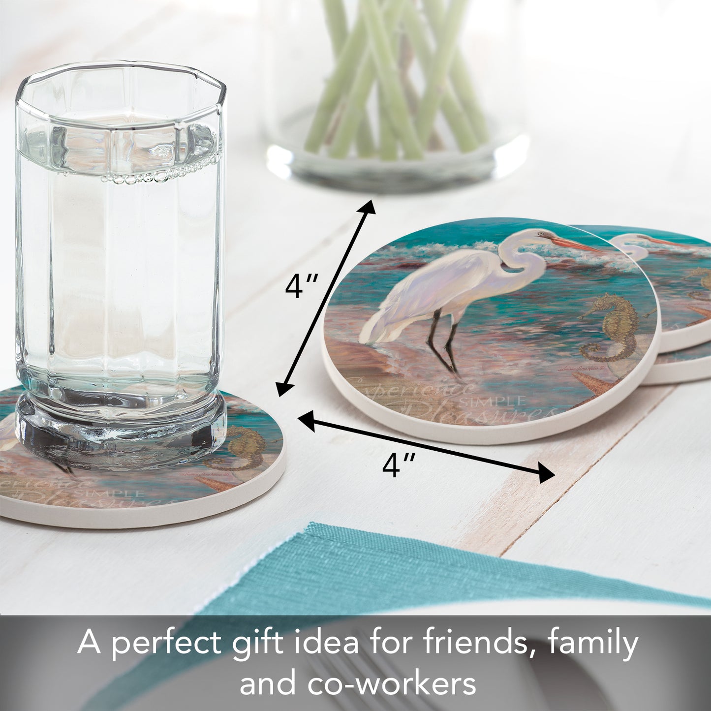 Thirstystone Experience Heron 4 Pack Round Absorbent Stone Coasters 4" Diameter Manufactured in the USA