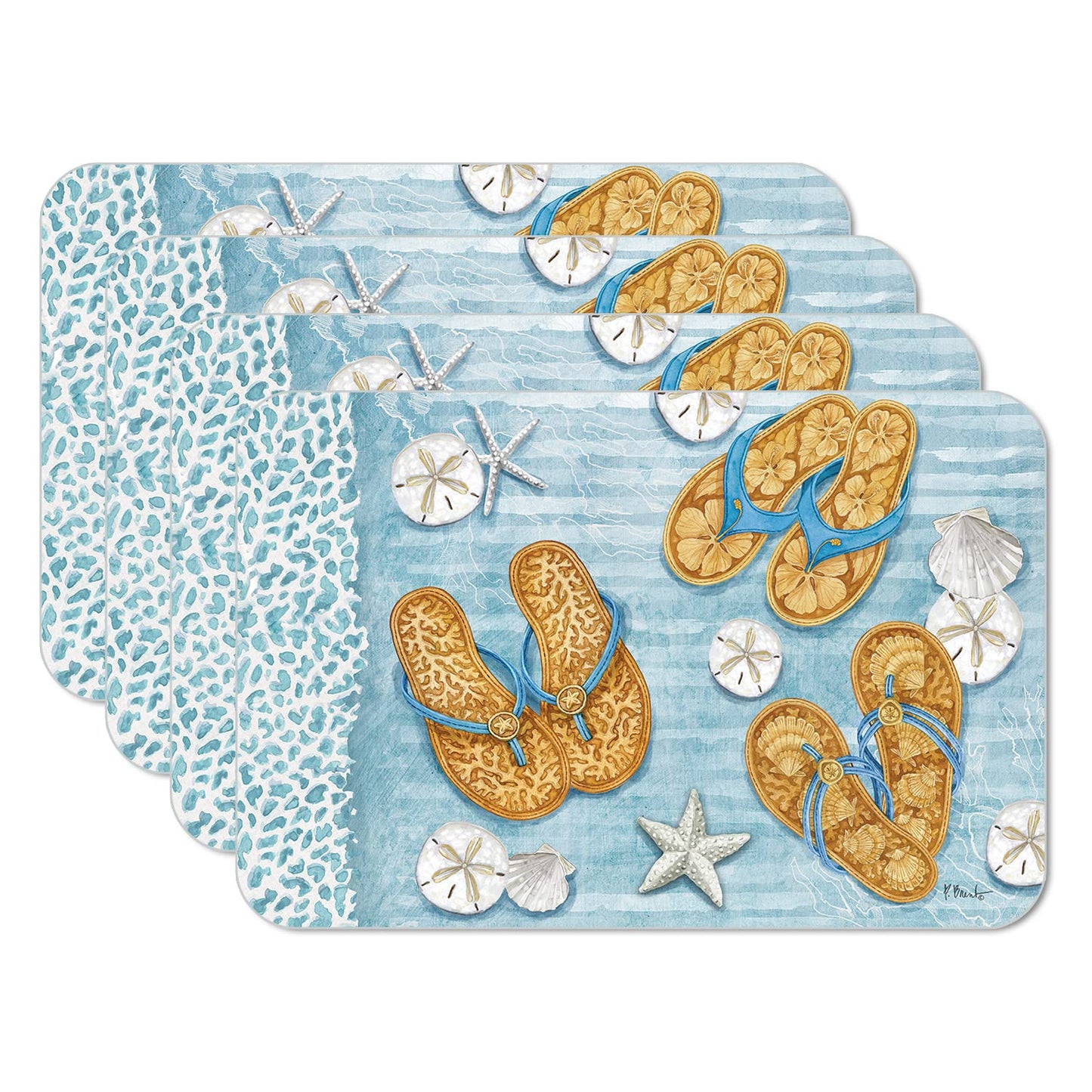 CounterArt Key Largo Sandals 4 Pack Reversible Easy Care Flexible Placemats Made in the USA