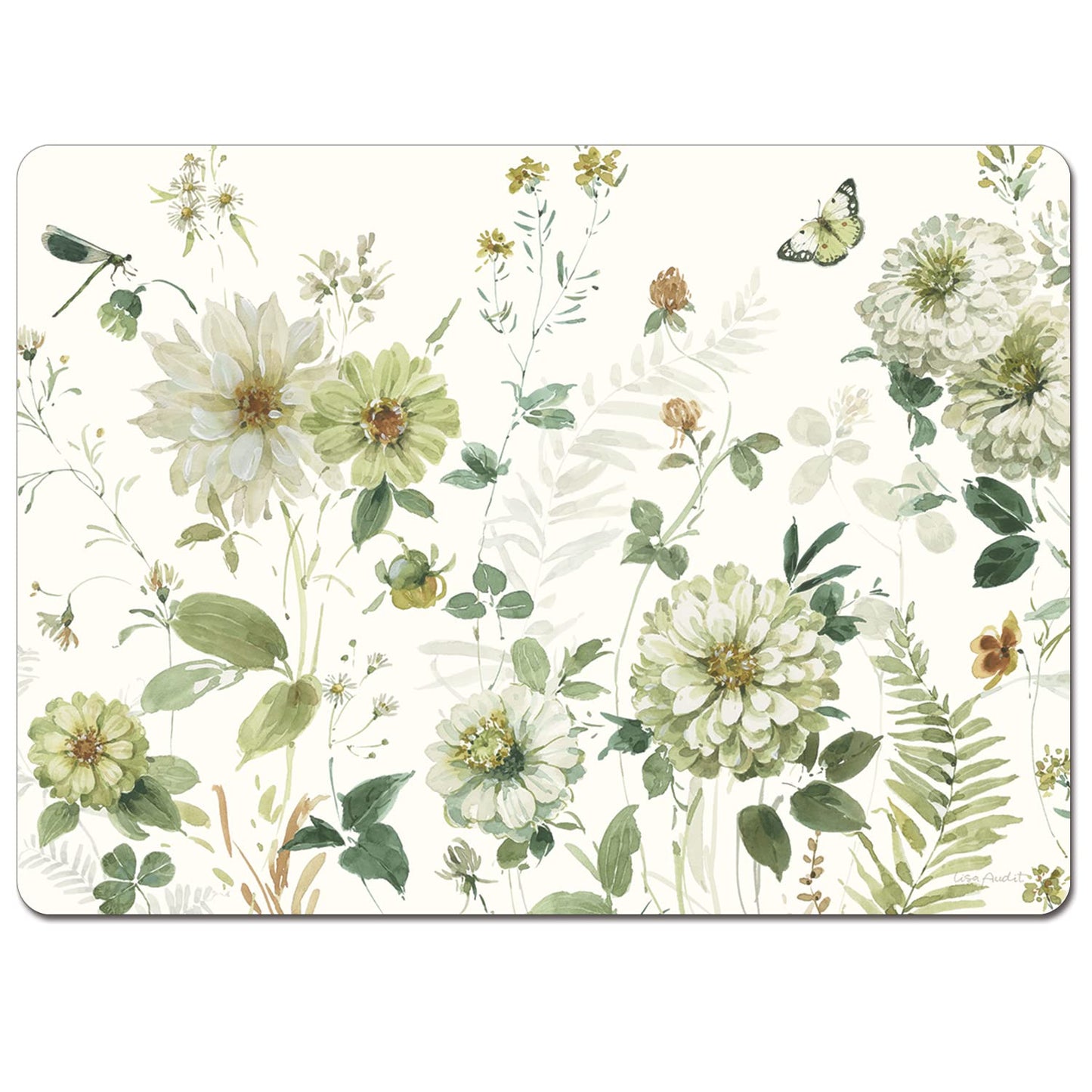 Cala Home Green Fields Premium Decorative Hardboard Cork Back Tabletop Placemats 4 Pack Manufactured in The USA Heat Tolerant and Easily Wipes Clean