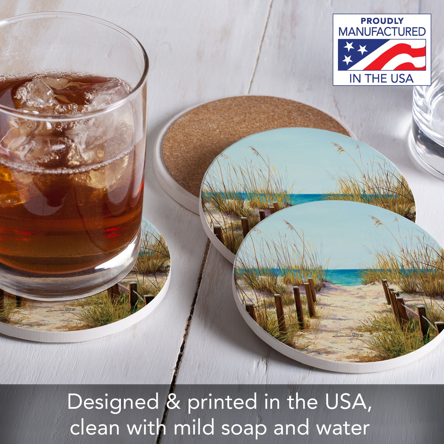 Thirstystone Path to the Beach 4 Pack Round Absorbent Stone Coasters 4" Diameter Manufactured in the USA