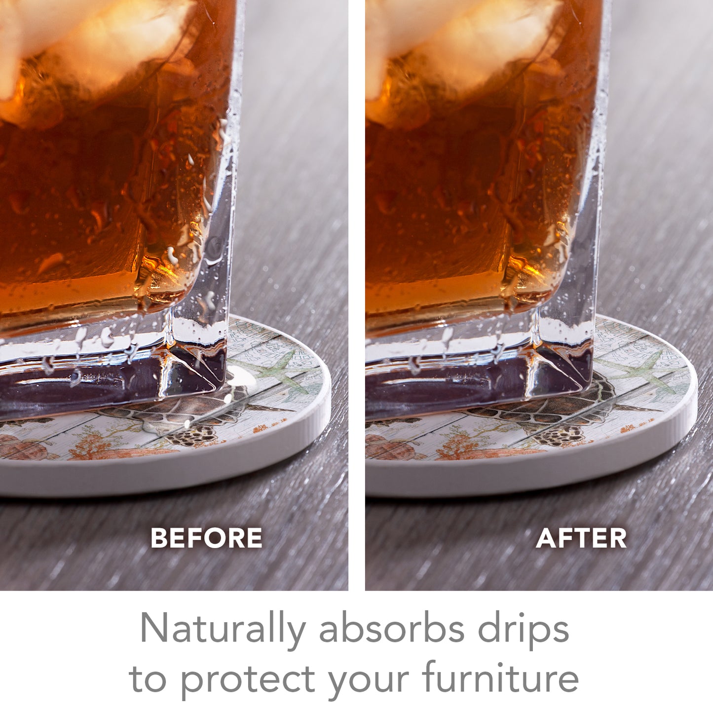 Thirstystone Shoreline Shells 4-Pack Natural Marble Stone Coaster with Protective Cork Backing Manufactured in The USA