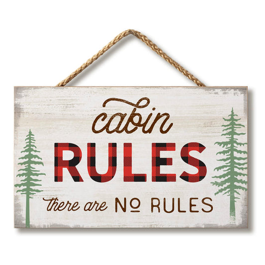 Cabin Rules Decorative Hanging Wood Wall Sign 9.5” by 5.75” Made in the USA