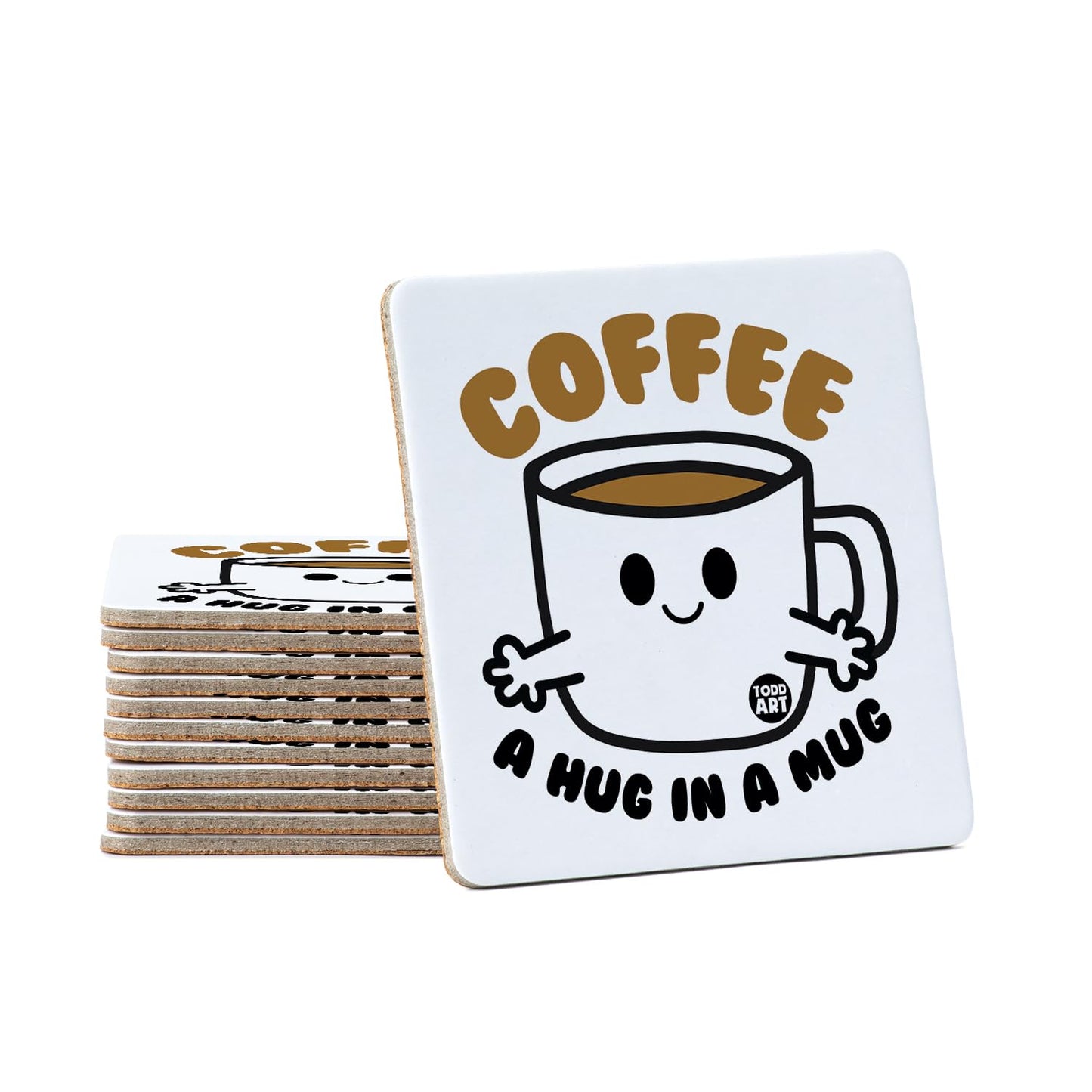 Thirstystone Coffee Hug 12-Pack Cork Back Paper Bar Coasters Made in The USA Humourous Quotes Attractive Designs