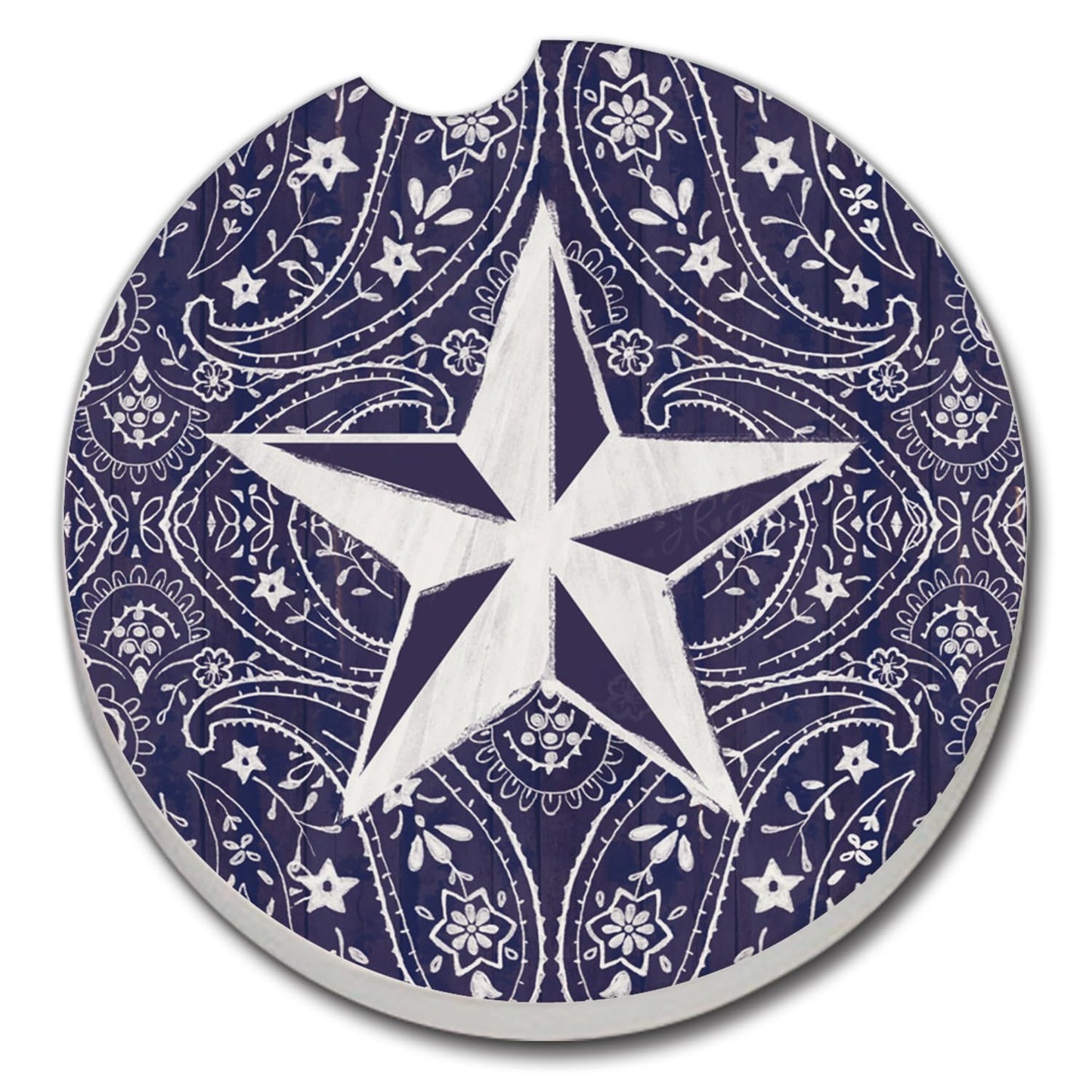 Thirstystone Blue Bandana Stars Single Absorbent Stone Car Coaster 2.6” Diameter Manufactured in the USA